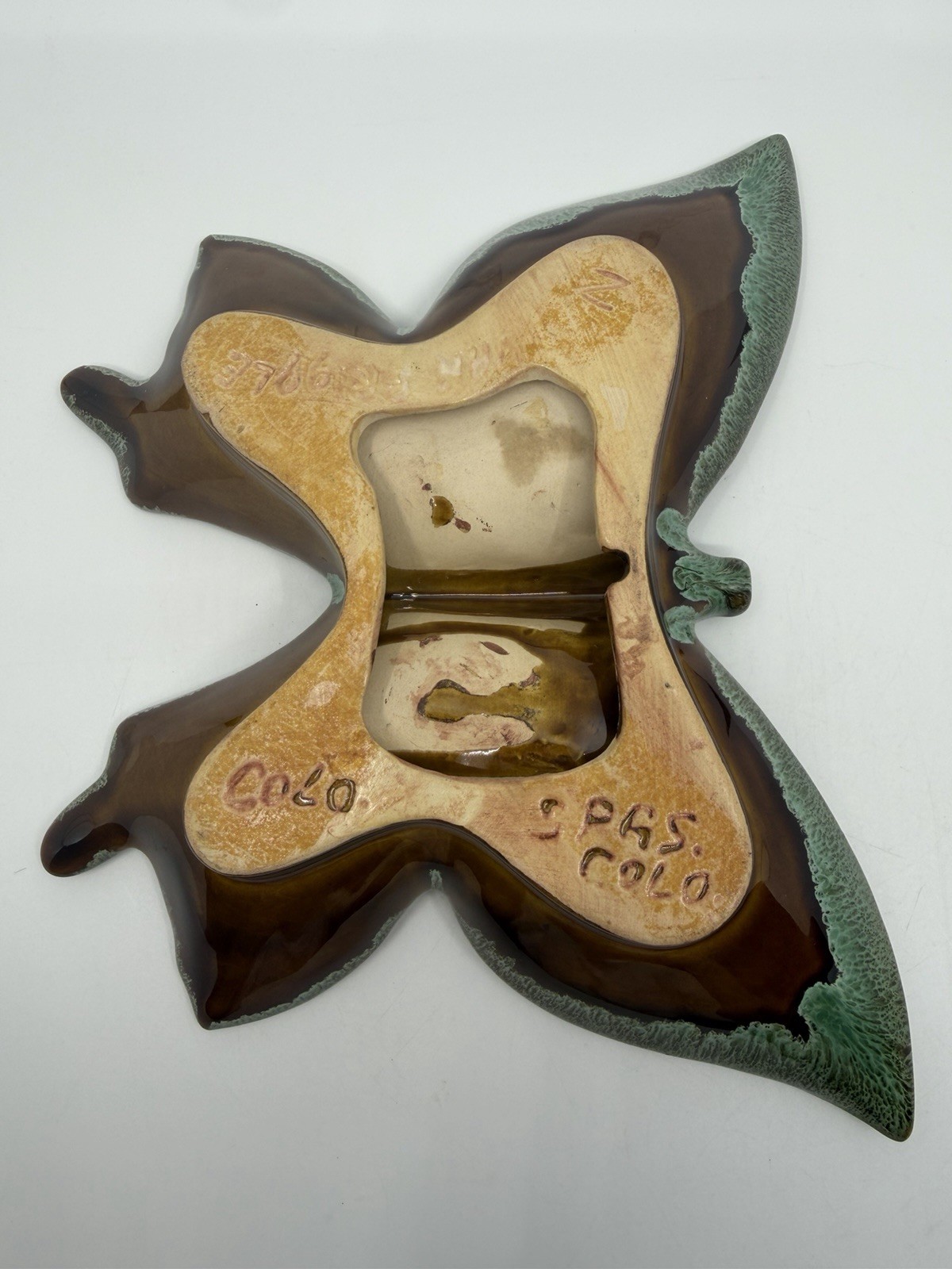 Vtg MCM Brown & Green Van Briggle Pottery Butterfly Ashtray Colorado USA