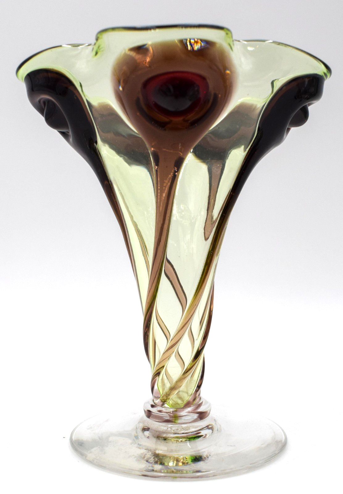 Stuart & Sons Art Nouveau Cairngorm Peacock Eye Art Glass Vase, Circa 1900