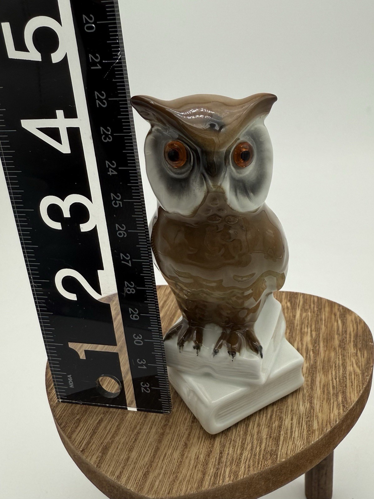 Vtg Owl Ceramic Figurine Hand Painted Glass Eyes West Germany Sitting on Books