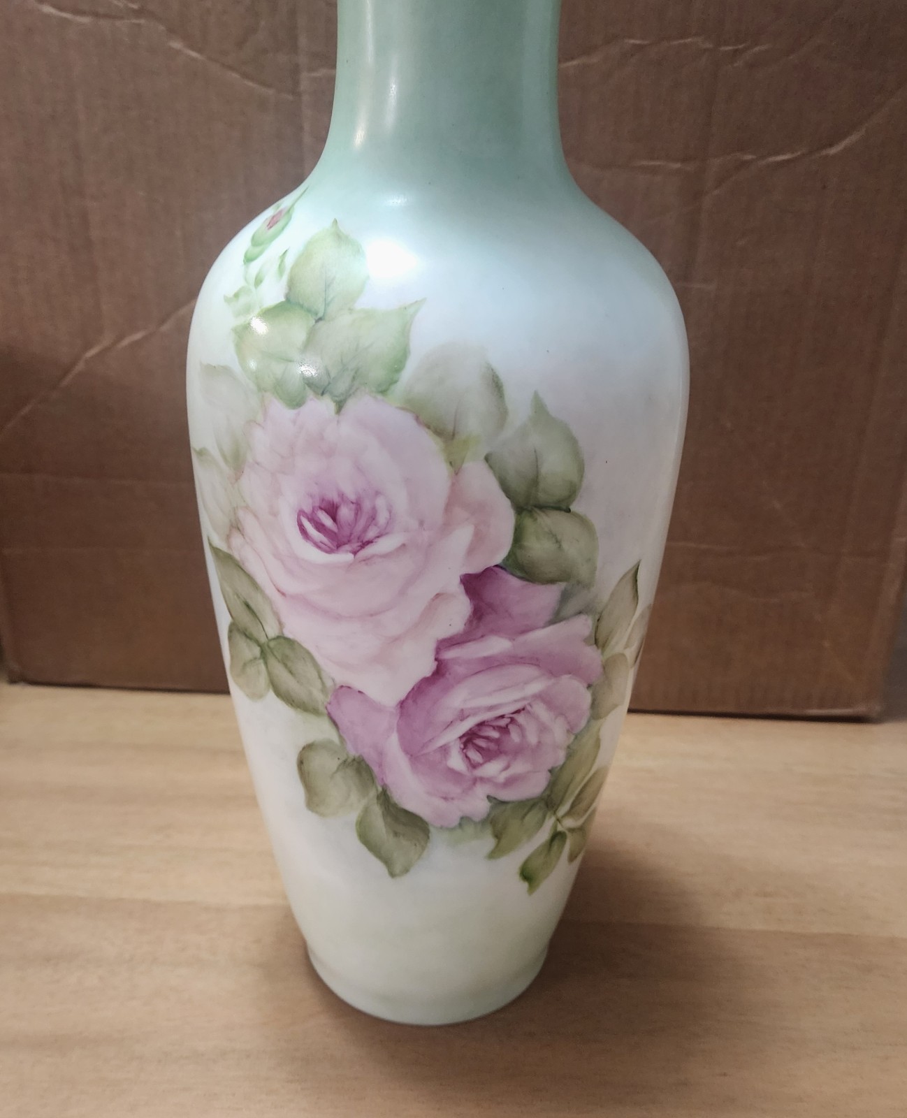 Lois Eidson Signed 16″ Large Porcelain Floral Vase Cabbage Rose Edwardian Style