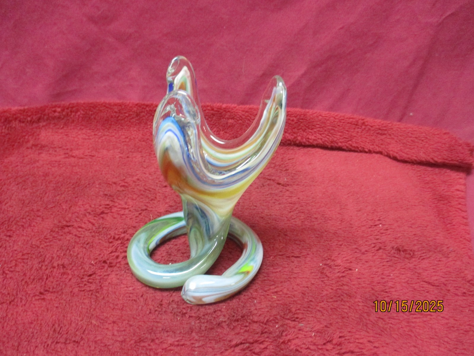 Vintage Art Glass Serpentine Snake, Bud Vase, 5″ tall, Unmarked