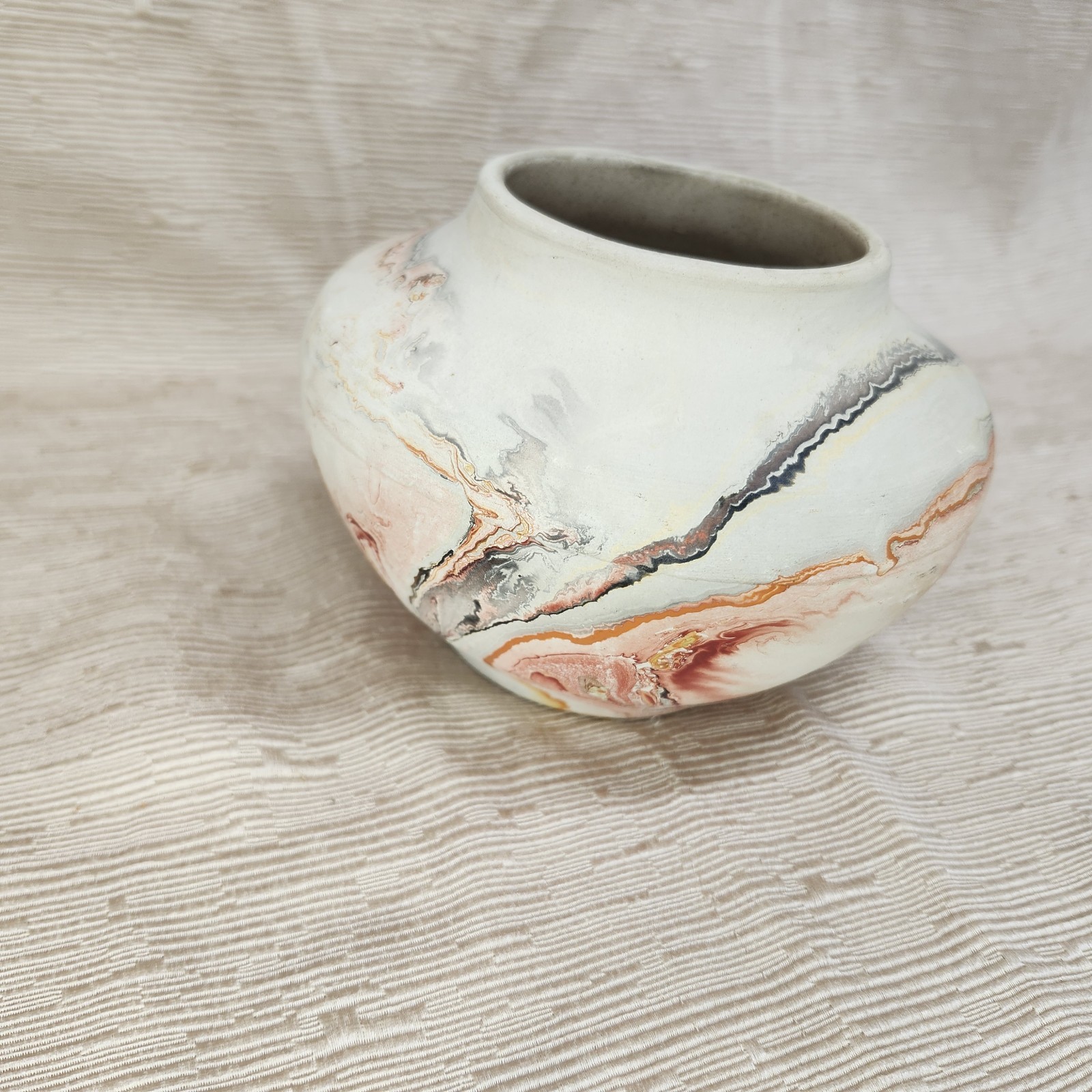 Nemadji Pottery Bowl Hand Made Painted Swirl Native American USA Vintage