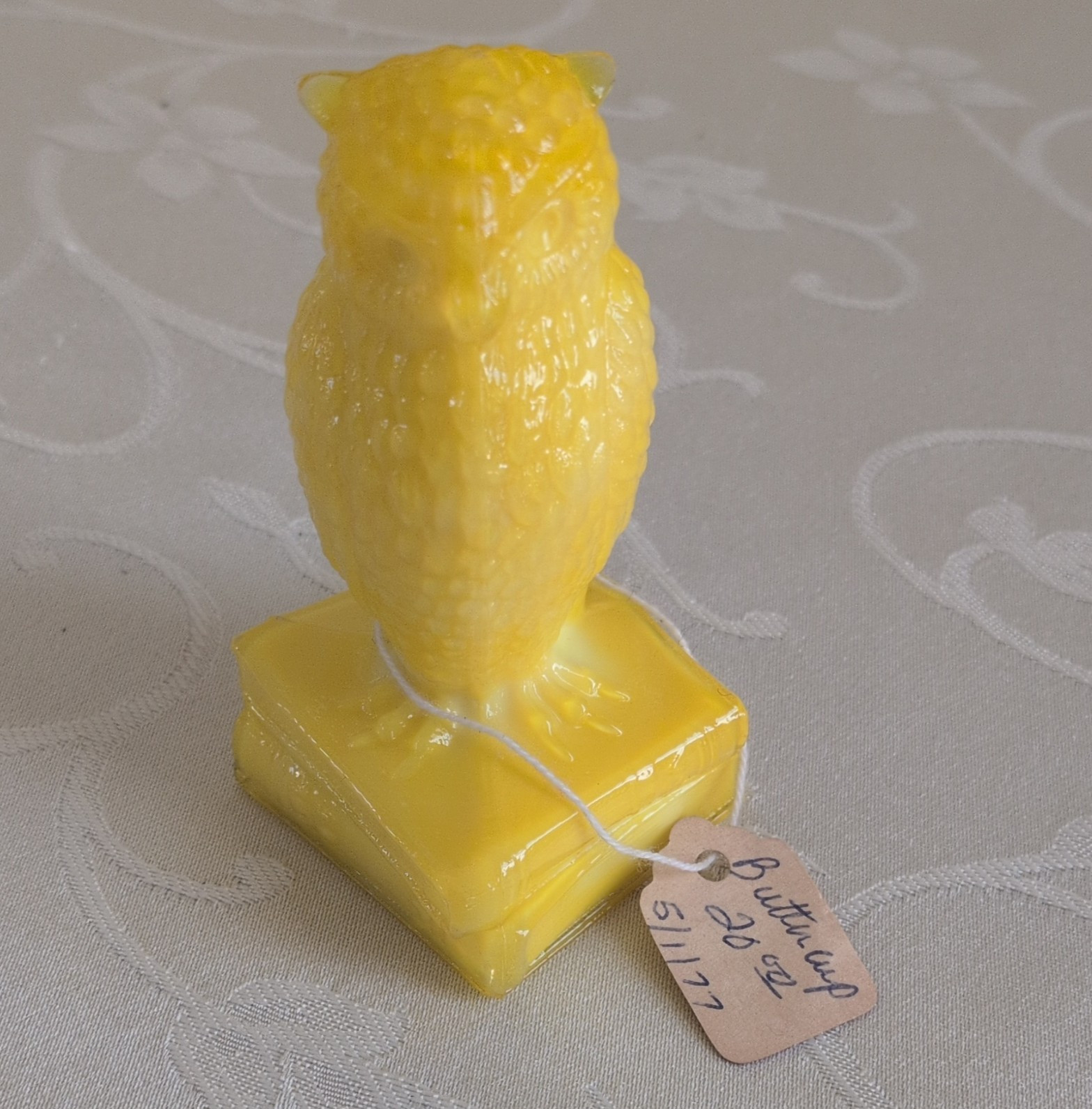 Degenhart Rare Buttercup Glass Owl W/Vintage Tag. Glows As Pictured.