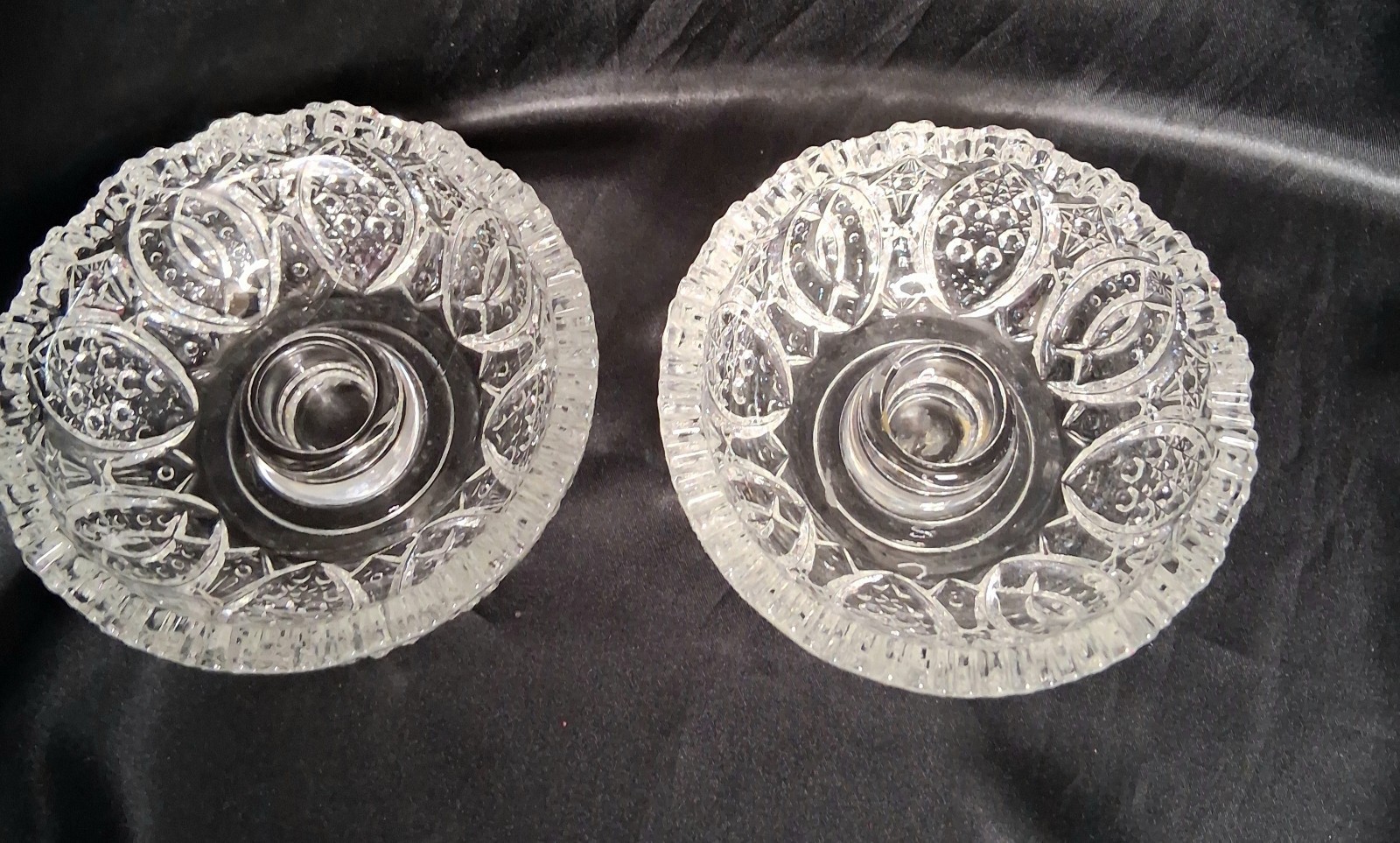 L.E Smith Clear Glass Candle Holders McKee Glentec Vintage Rare 70s EUC