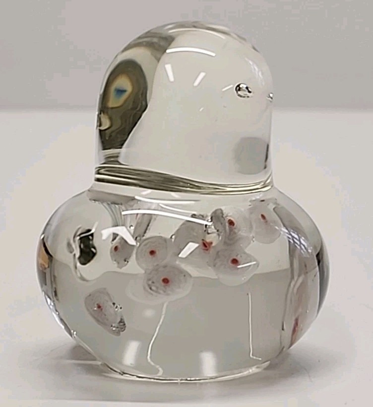 Baby Chicken Bird Paperweight Clear 3″ LEFTON Art Glass White & Pink Millifiori