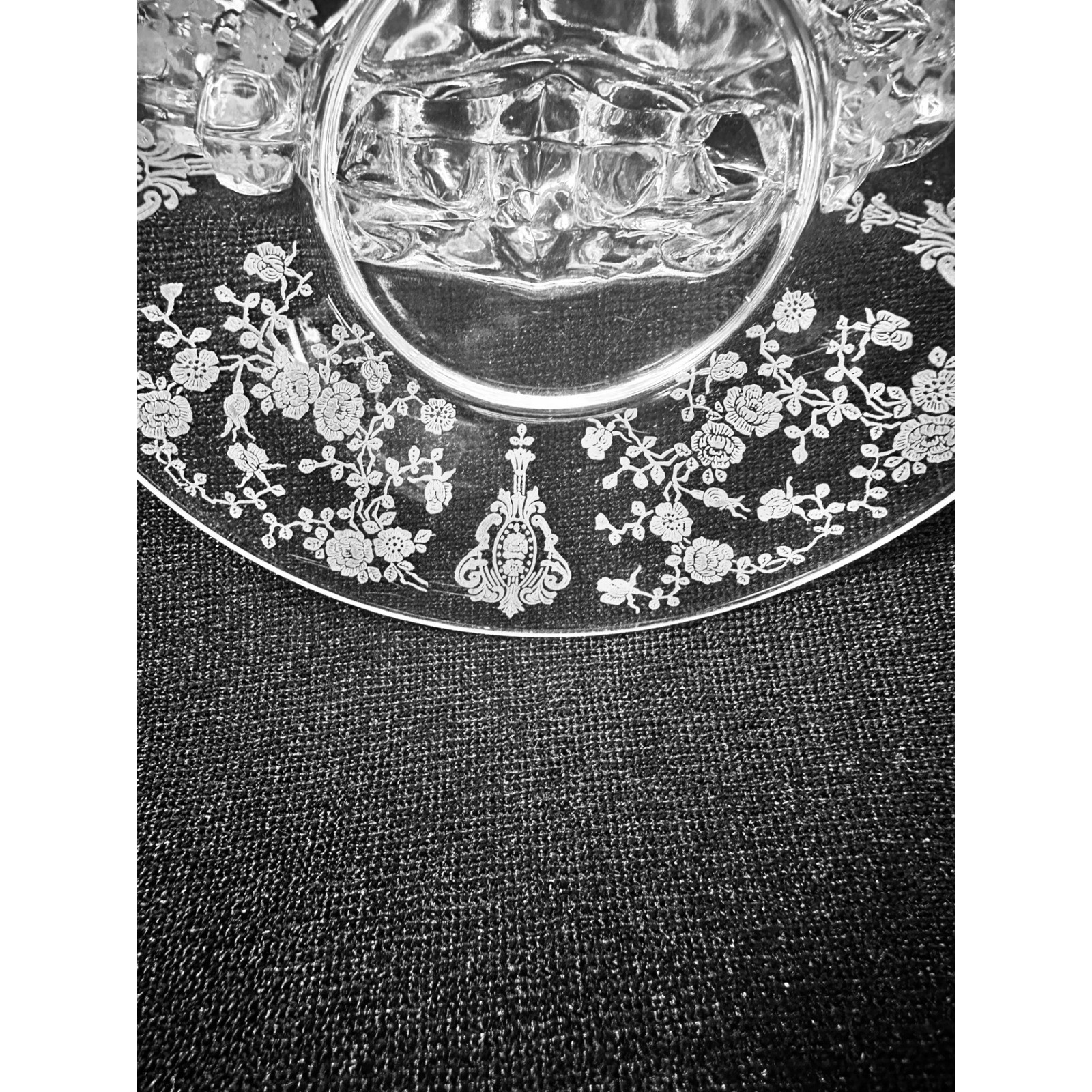 2 Cambridge Rose Point 2 Lite Candle Holder Keyhole Etched Glass Pair Candelabra