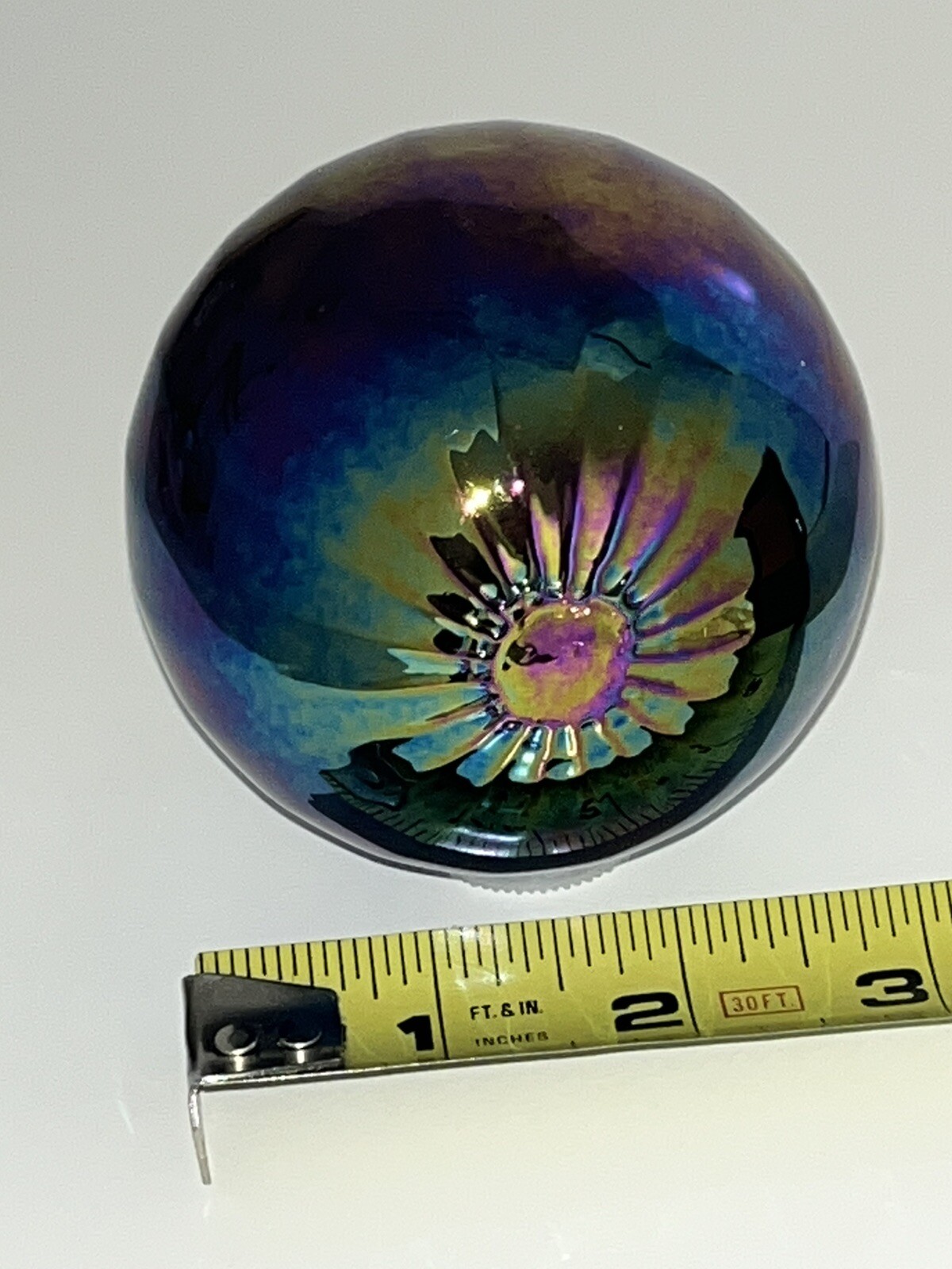 4″x 3” Hand Blown Glass Orb Gazing Suncatcher Ball Ornament Ribbed Purple Blue