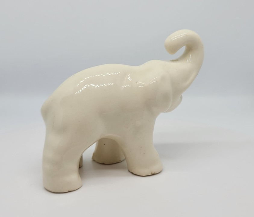 Elephant Figurine Trunk Up Cream White Pottery Ceramic Collectible 2.5 Inch