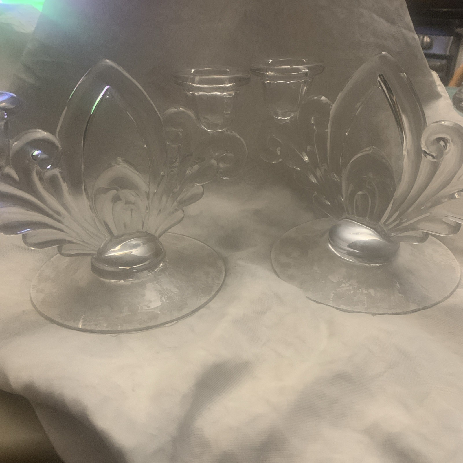 Rose Point Cambridge Glass Clear 2 Light Double Candelabra Set Of 2 8×6.5