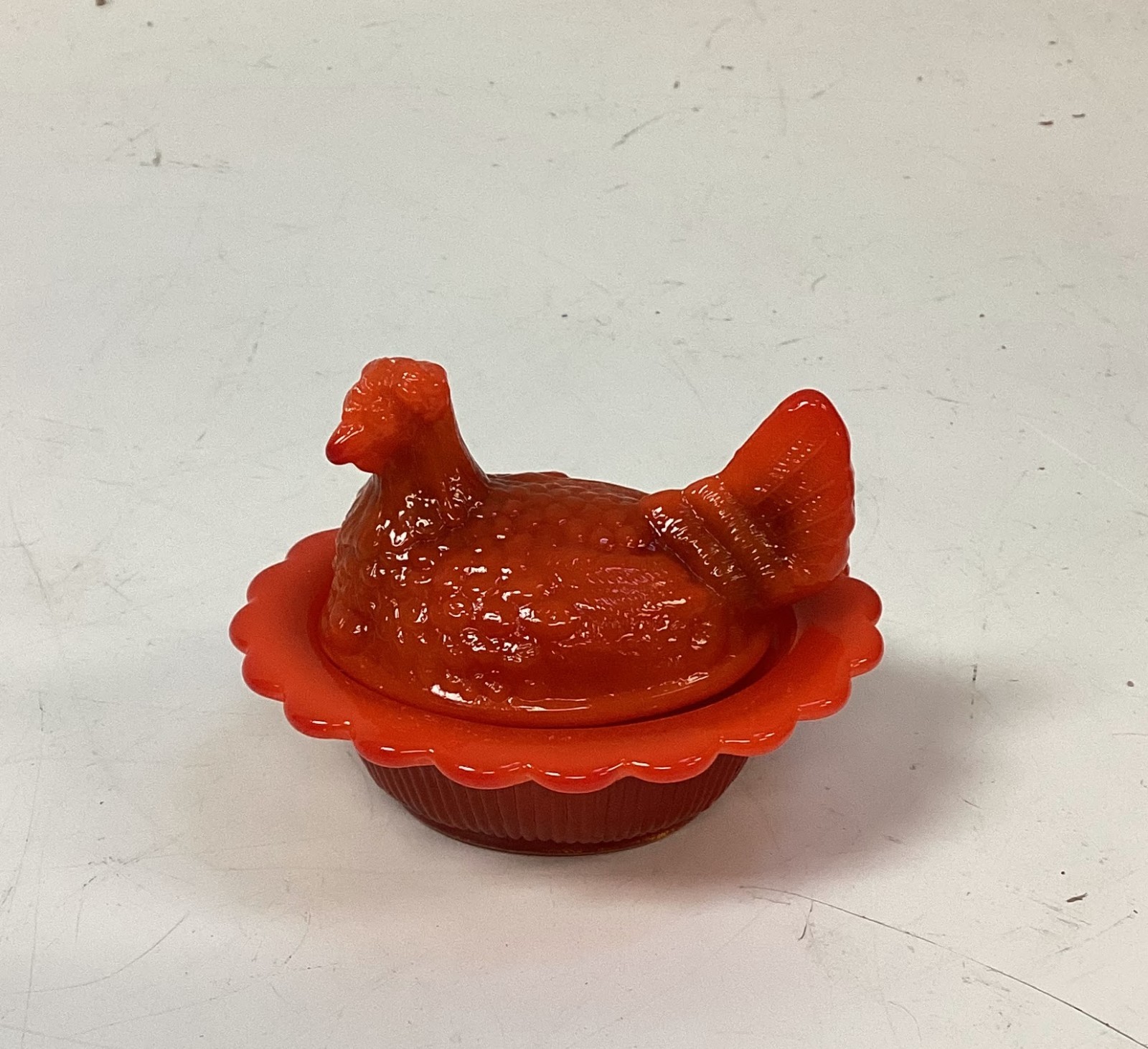 Vintage Mosser Mini Hen On Nest Orange Red Yellow UV Glow