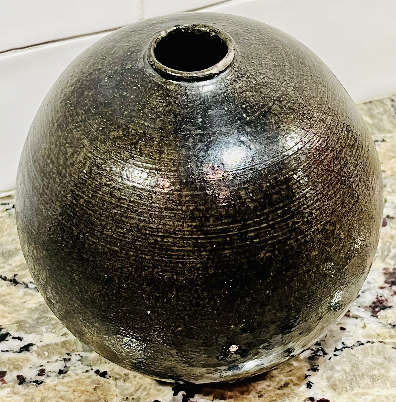 Mid-20th Century Round Alkaline Greenish Thin-Walled Vase Marks Sun w/Rays SPR77