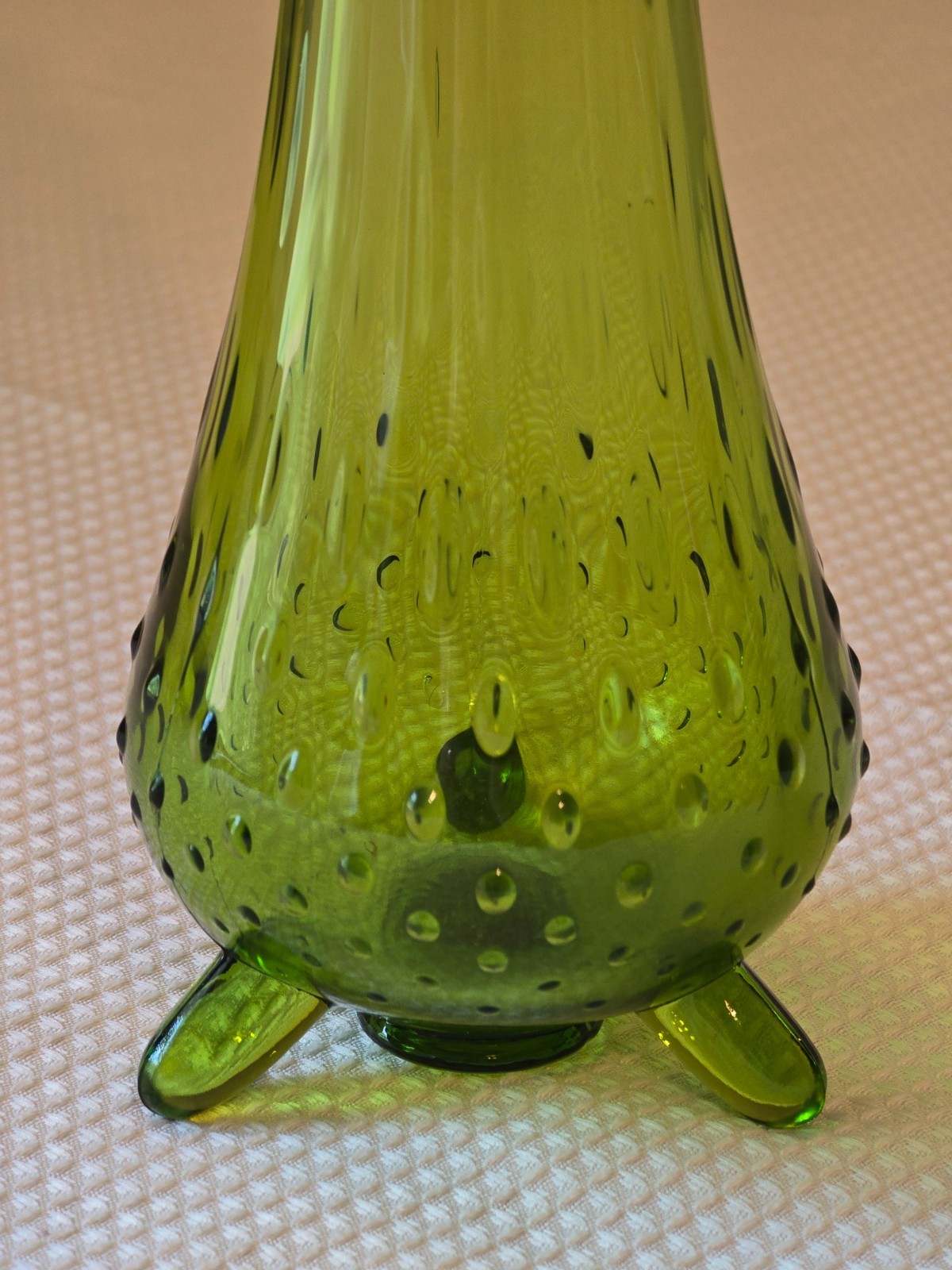 Vintage L.E. Smith Hobnail Swung Vase Olive Green 3 Foot Mid Century MCM Glass
