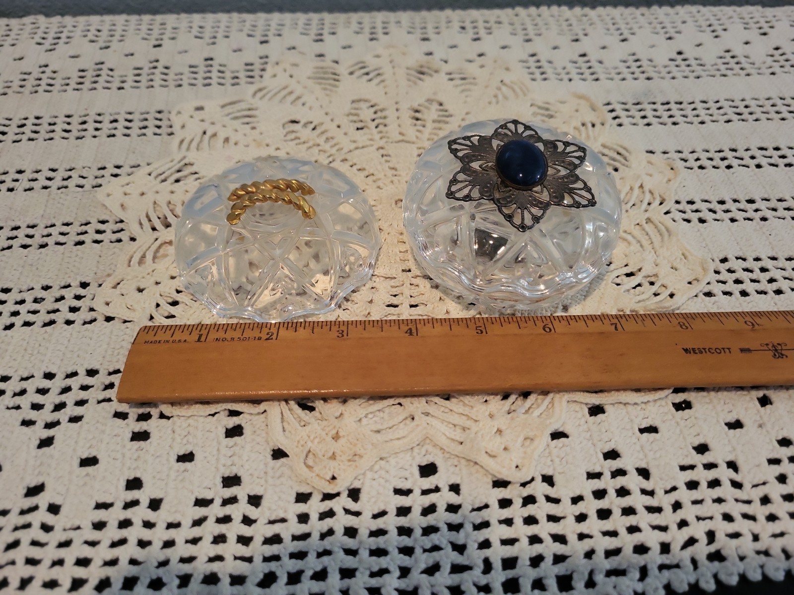 Crystal Trinket Round Box Royal Crystal Rock Vanity Dish RCR Italy 3.75″ 2 Lids