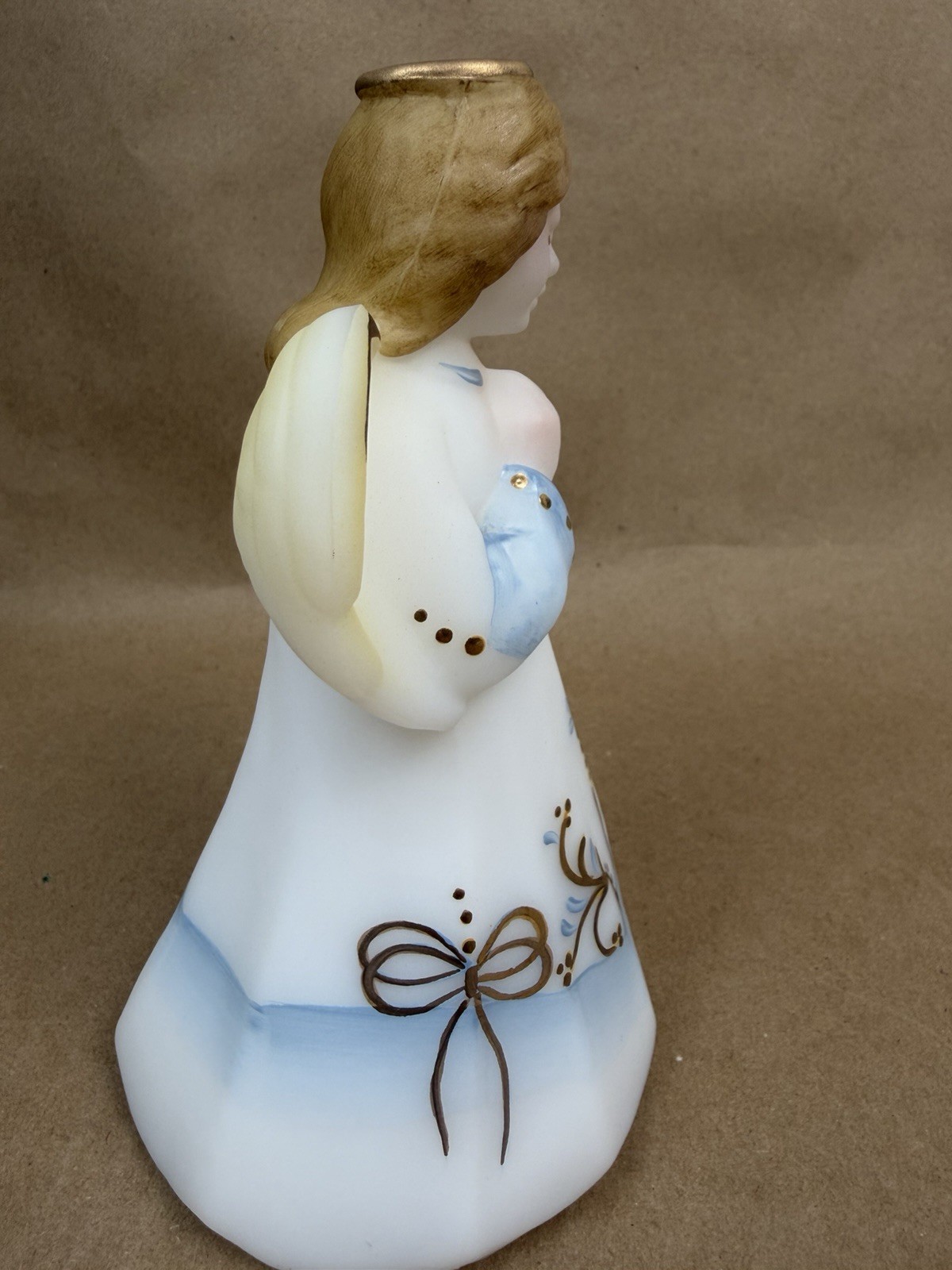 Vintage Fenton Glass Angel 6.5” Hand Painted Floral Signed Numbered