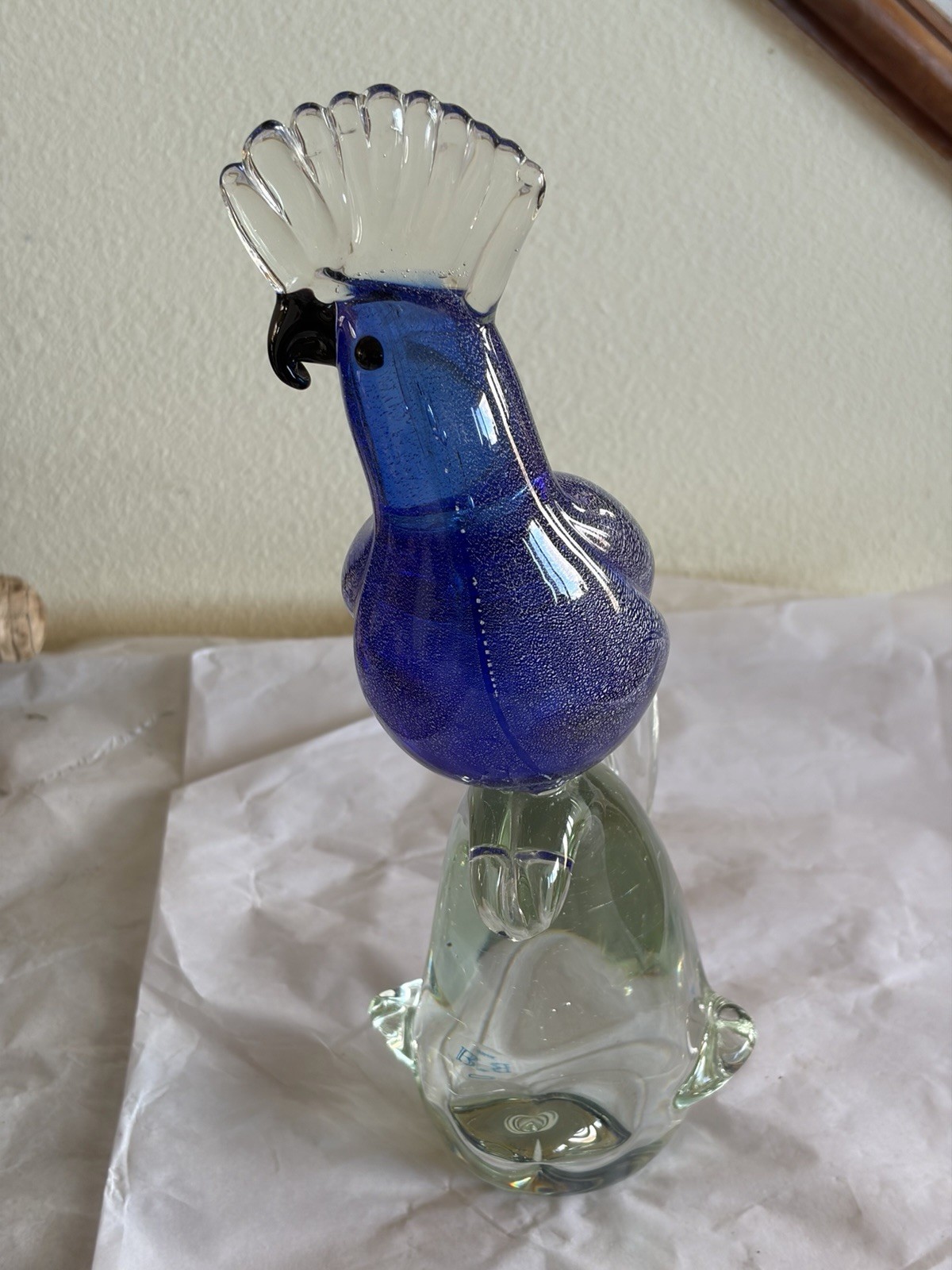 VTG Murano glass COCKATOO Italian ART glass bird MADE IN ITALY 11.5 ” Sculpture