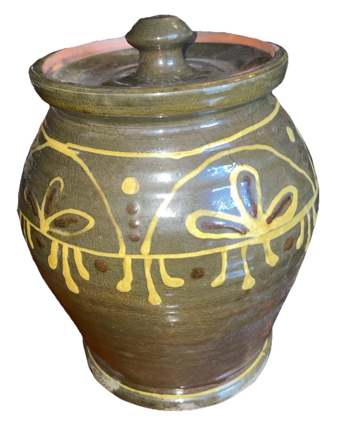 Turtle Creek Pottery Vase Jar Folk Art w/ Lid Glazed SIGNED Jessica Ross 8”