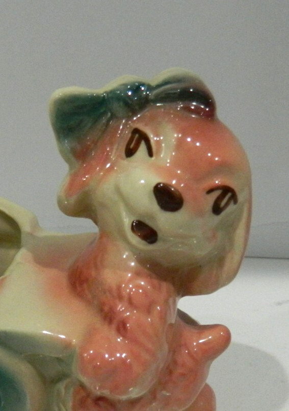 VTG. SHAWNEE POTTERY POODLE WITH CARRIAGE PLANTER 4 1/2″ MARKED U.S.A #704