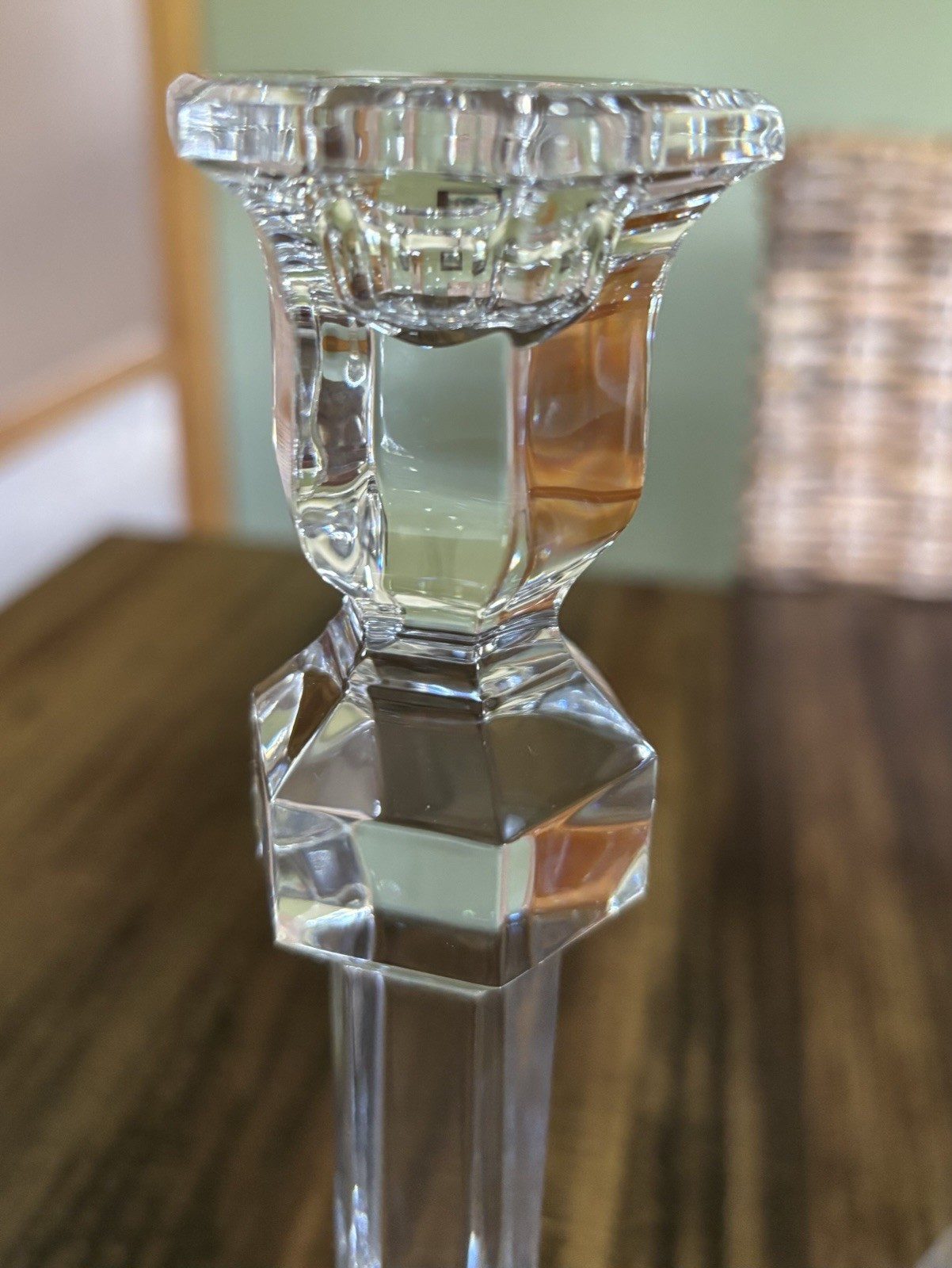 Lead Crystal Pair Candlesticks Taper Candle Holders Val St Lambert 9-1/2 Belgium