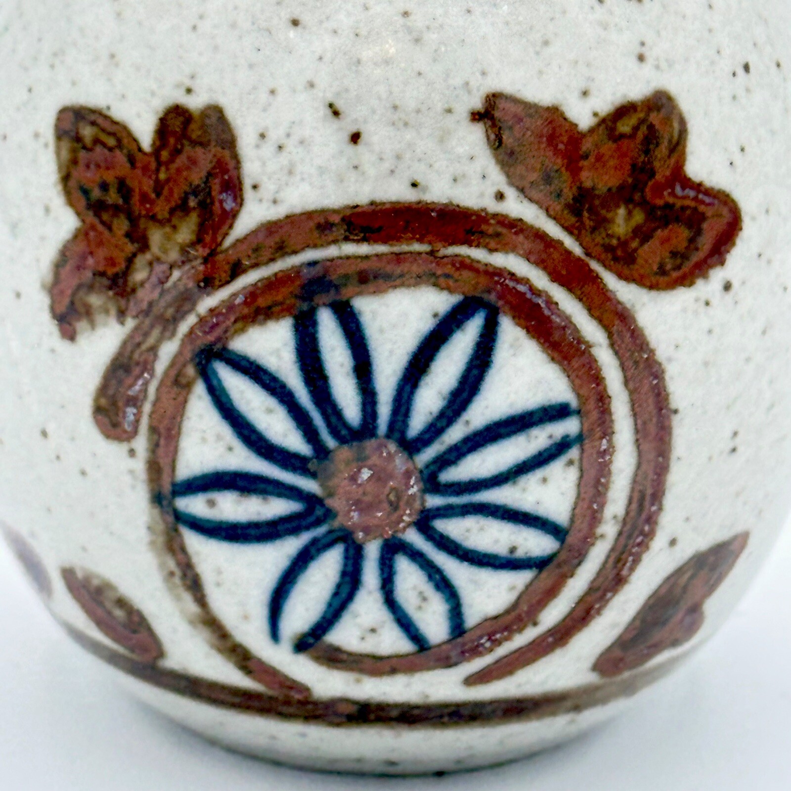 Small Flower Speckled Art Pottery Bud Vase Painted Flowers Cottagecore 4 Inch