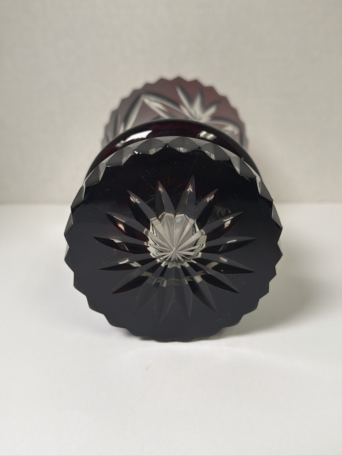 Bohemian Ruby Red Crystal Vase Geometric Sawtooth Rim