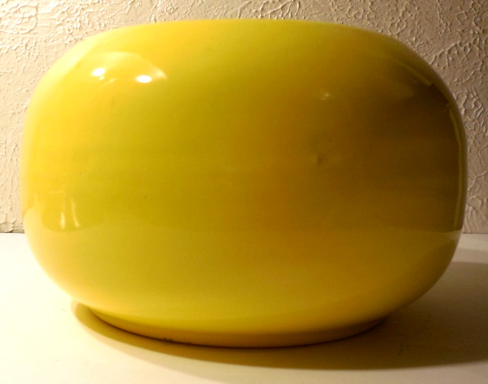 Yellow Glaze Brush Wash Vase or Planter 3 1/2″ High, 5 1/2″ Wide CA Pottery?