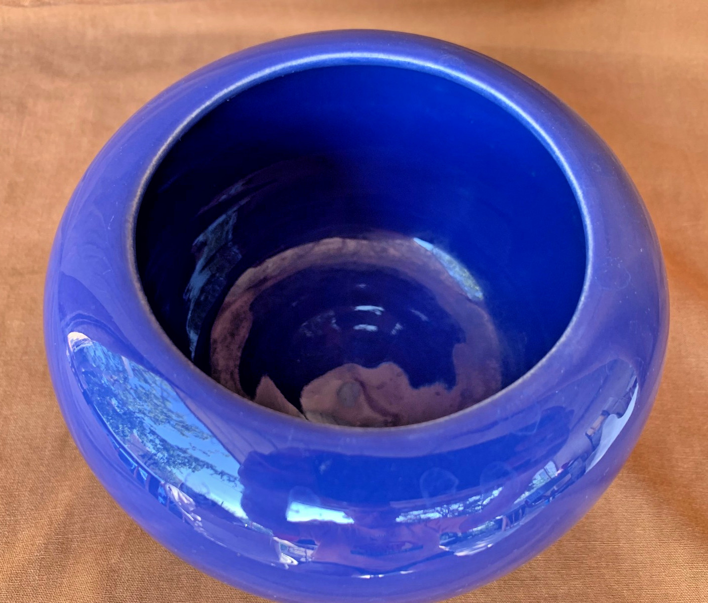 Vintage Bauer Fred Johnson Hand Thrown Rose Bowl Monterey Blue Hi Fire Ex Cond
