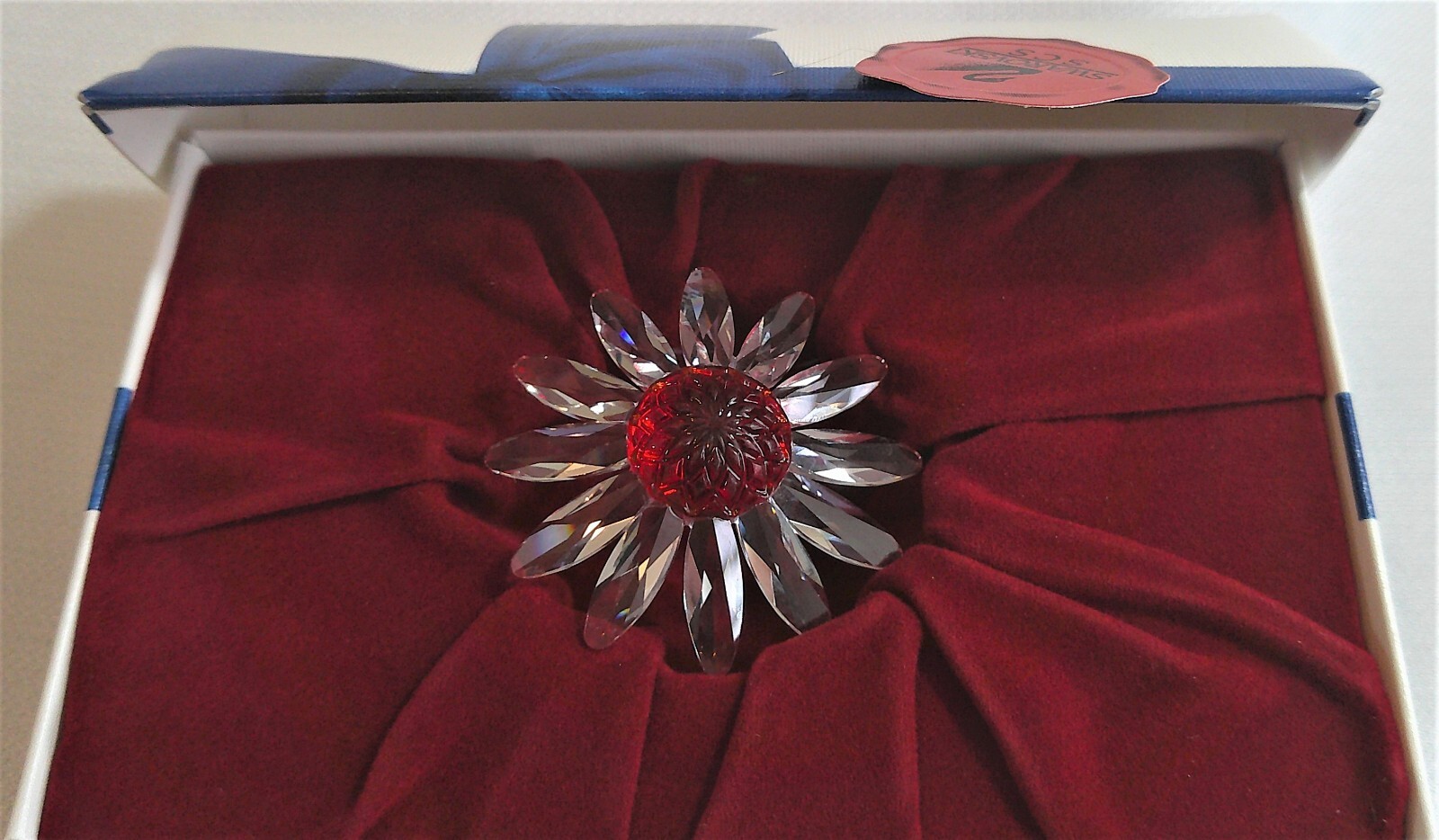 Swarovski SCS Crystal Marguerite Flower / Daisy Red & Clear in Original Box