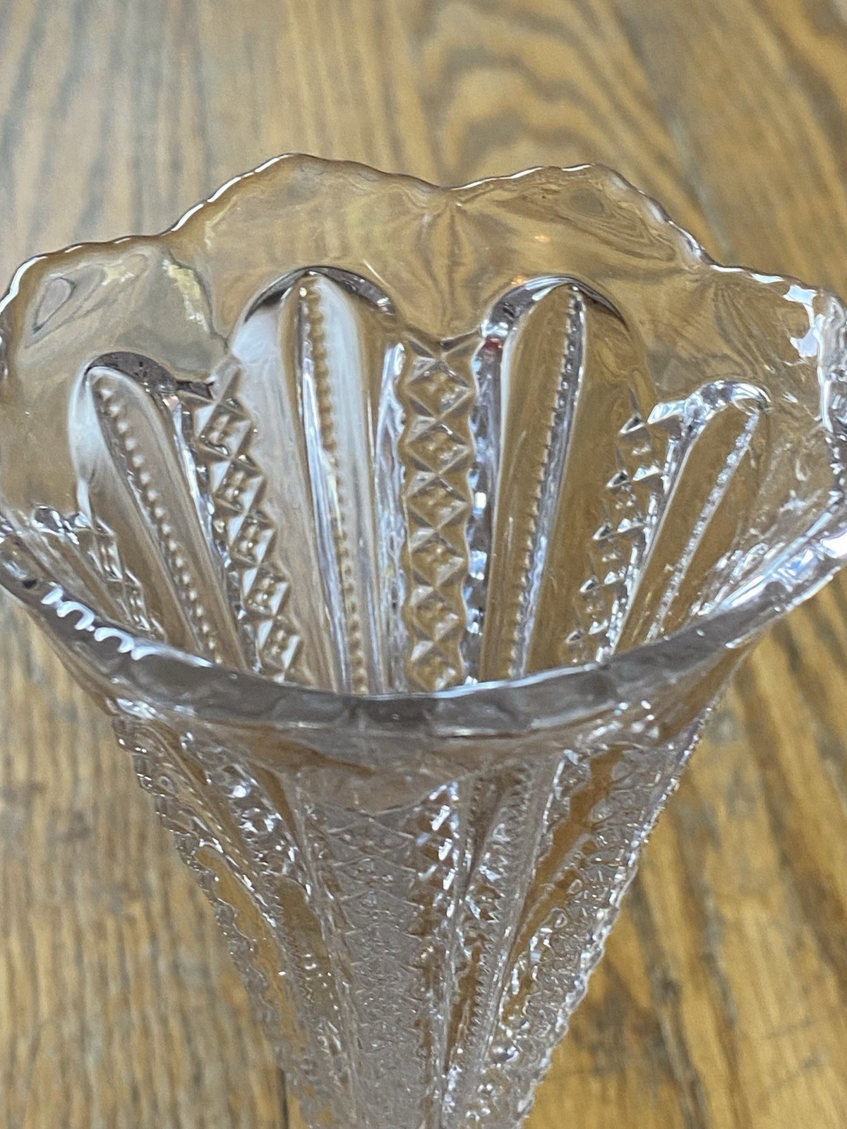 Vintage Crystal Cut-glass Flower Vase Tall 6 1/2” tall by 3″ in diameter