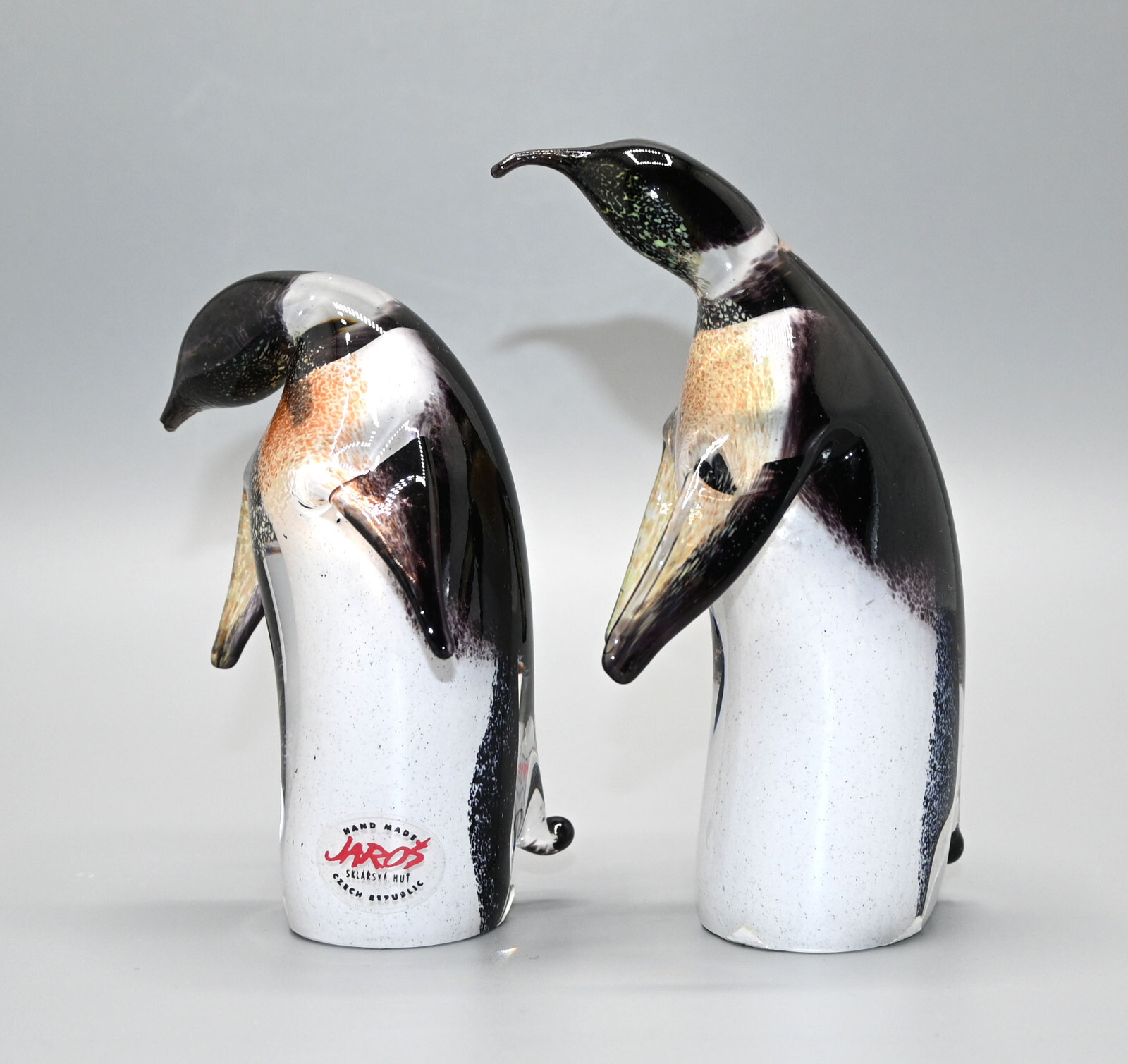 Pair of PENGUINS Hand Made / Blown JAROS Czech Bohemian Art Glass