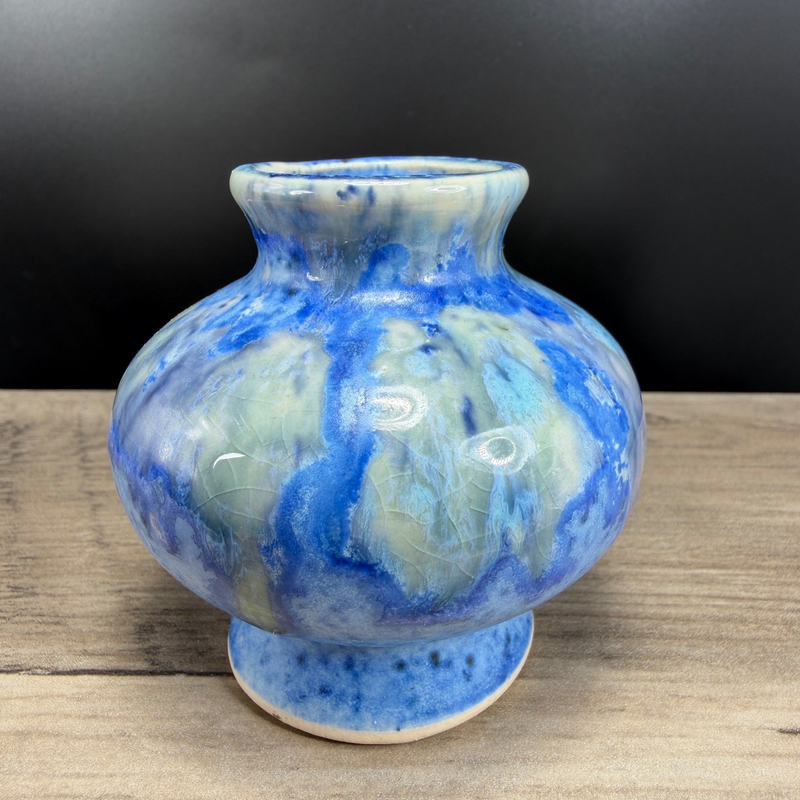 JSP Studio Pottery Bud Vase Blue Drip Glaze Ceramic Small Bud Vase Vessel 3 Inch