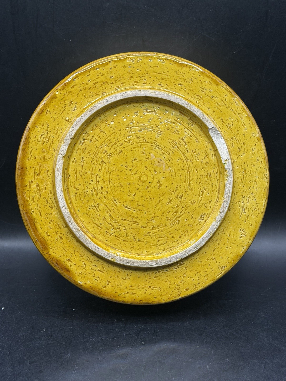 VTG RARE 1960’s MCM Bitossi Ashtray Mustard Yellow Orange Geometric Pattern 8″