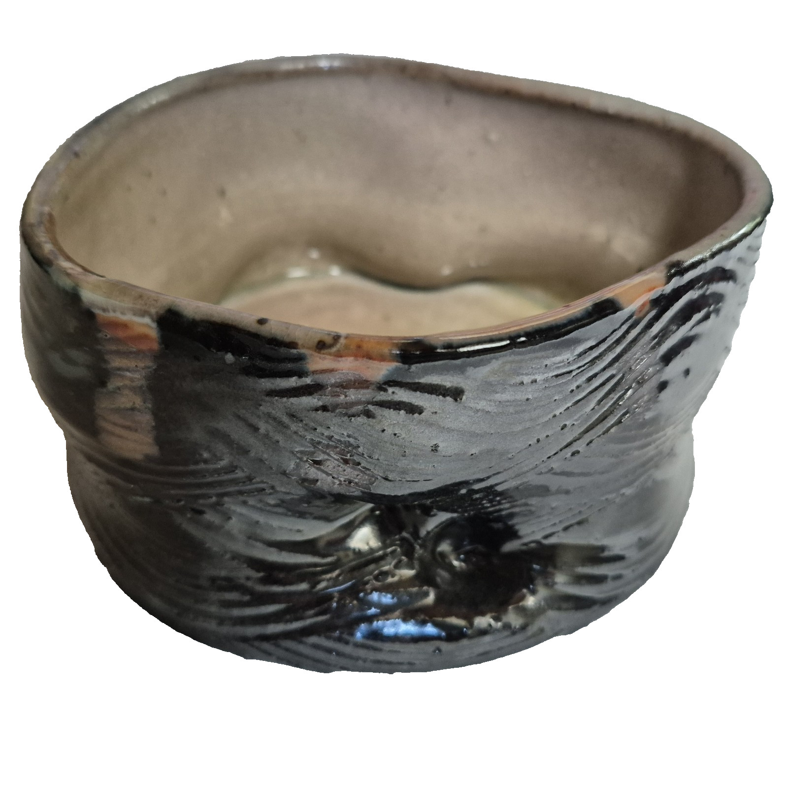 OOAK Clay Pottery Vase ~ Crazy Art Pattern ~ 6 x 6 in. W x 3.5 in. D ~ Signed