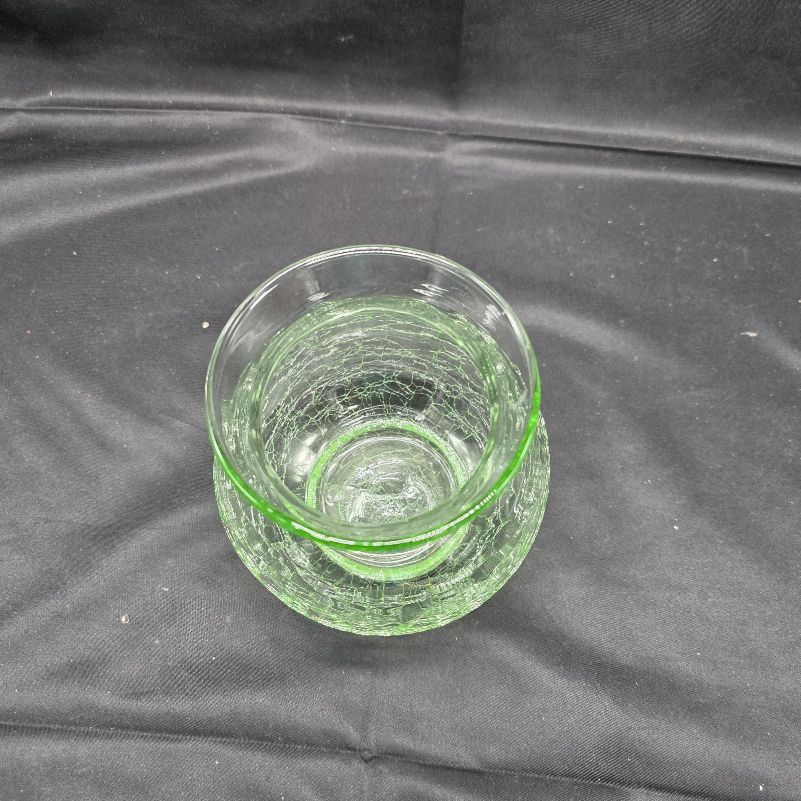 Vintage Depression Green Crackle Glass Fish Bowl Vase 5 Inch
