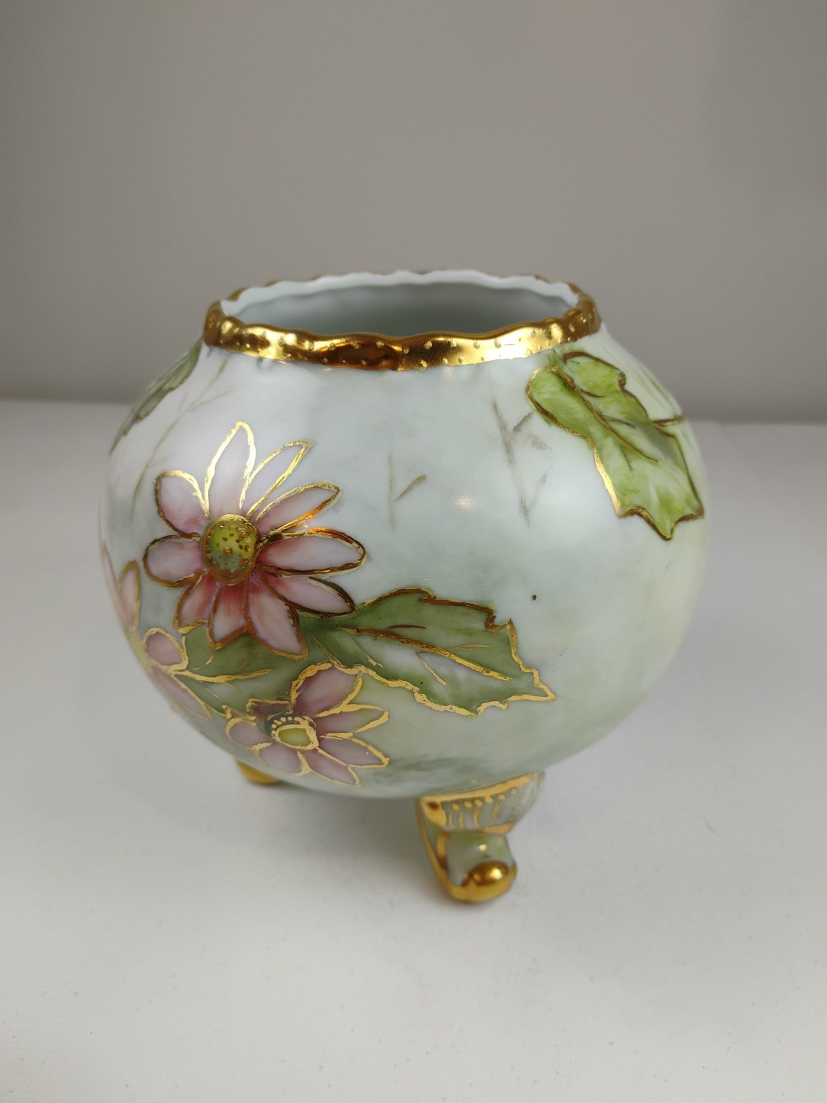 Vintage 3 Legged Hand Painted Floral Vase Signed Margaret 1981