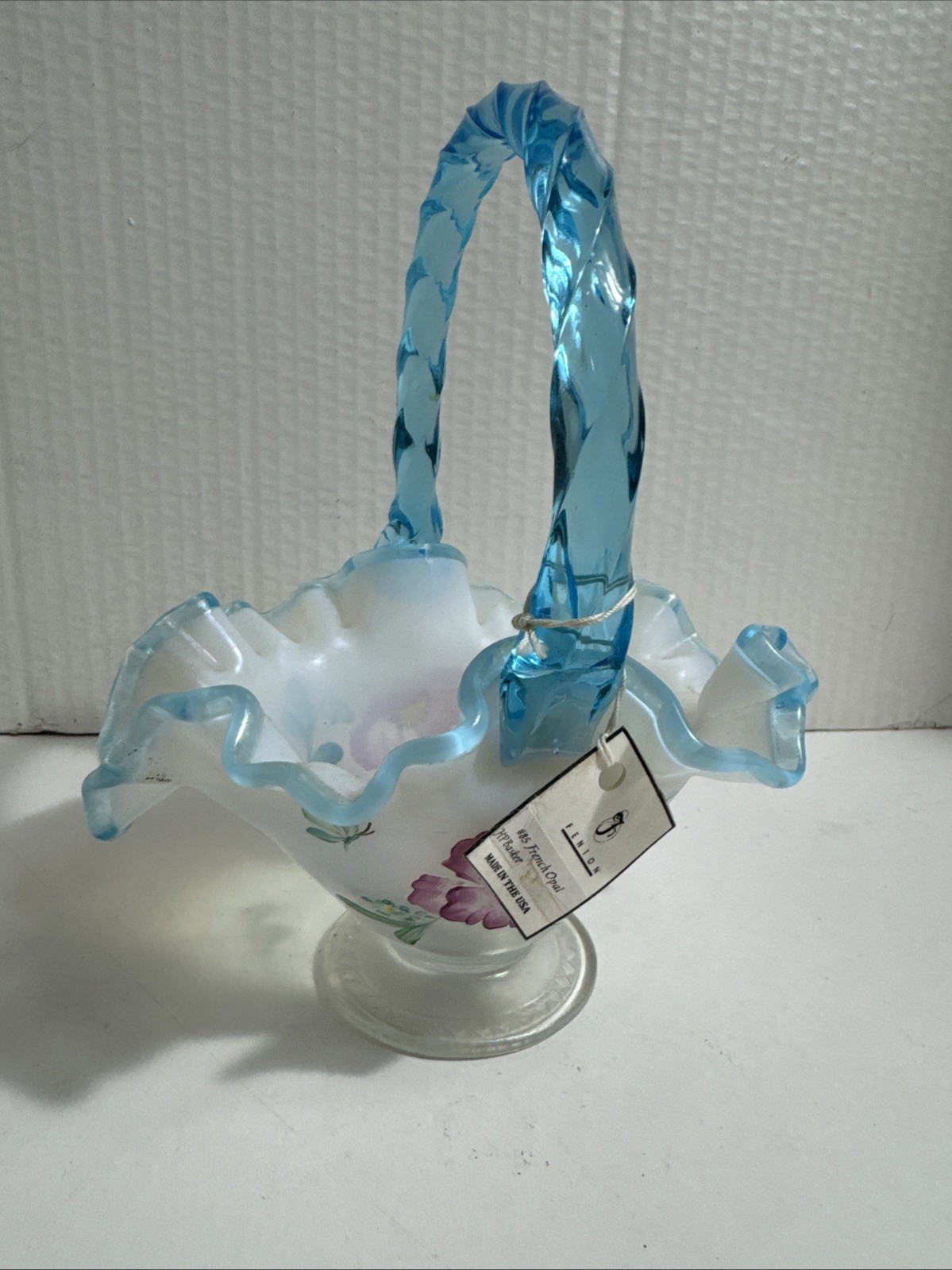  Fenton Hand Painted landmark Collection Opal Basket  Scott Fenton 