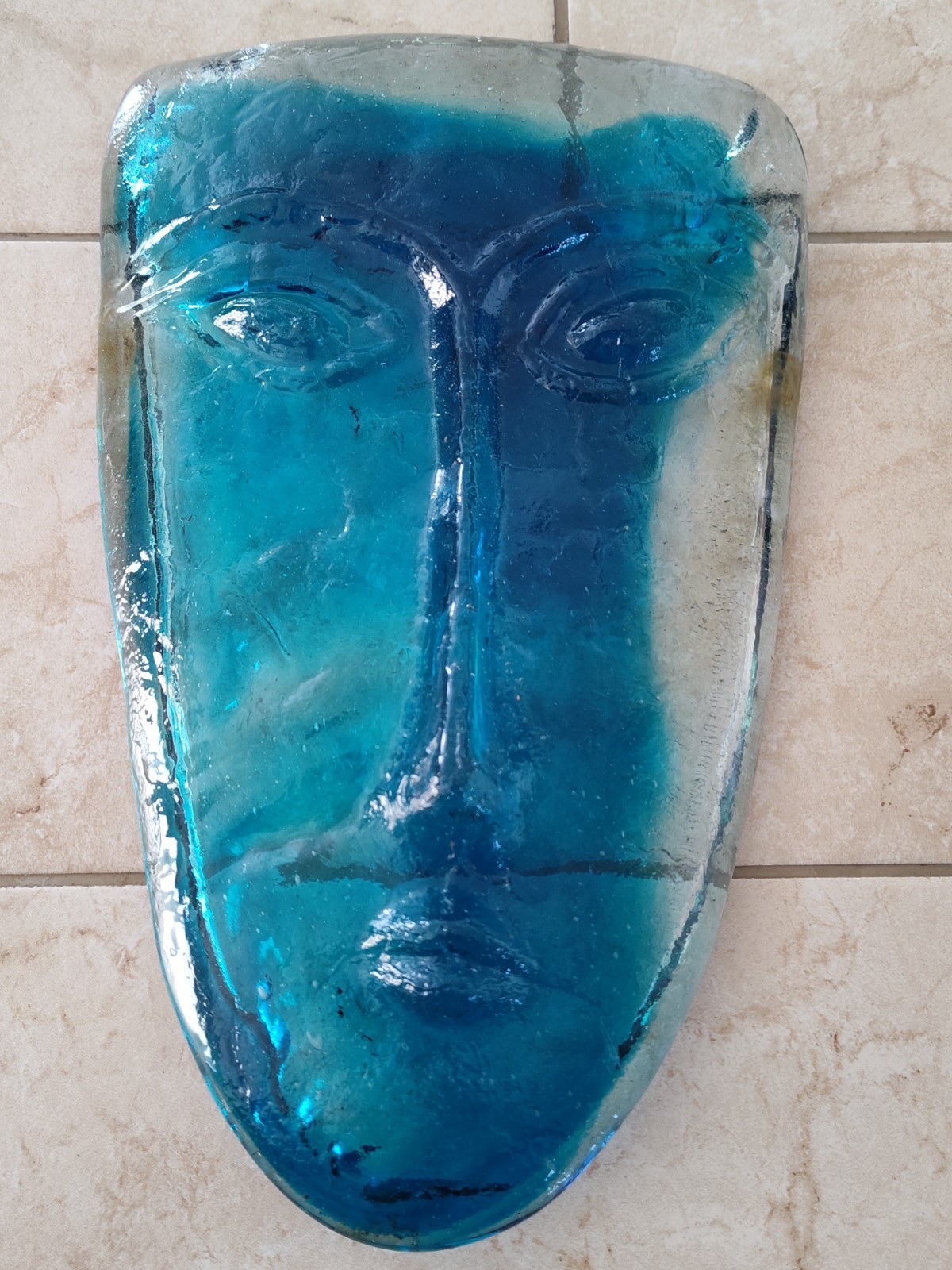 Vintage MCM Jaramillo Bros Mexico Glass Face Mask Sculptures Pair – 10″ On Stand