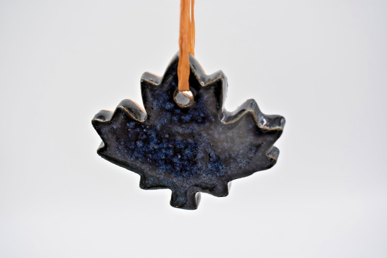 Small Pottery Maple Leaf Ornament Handmade Dark Blue Nature Tree