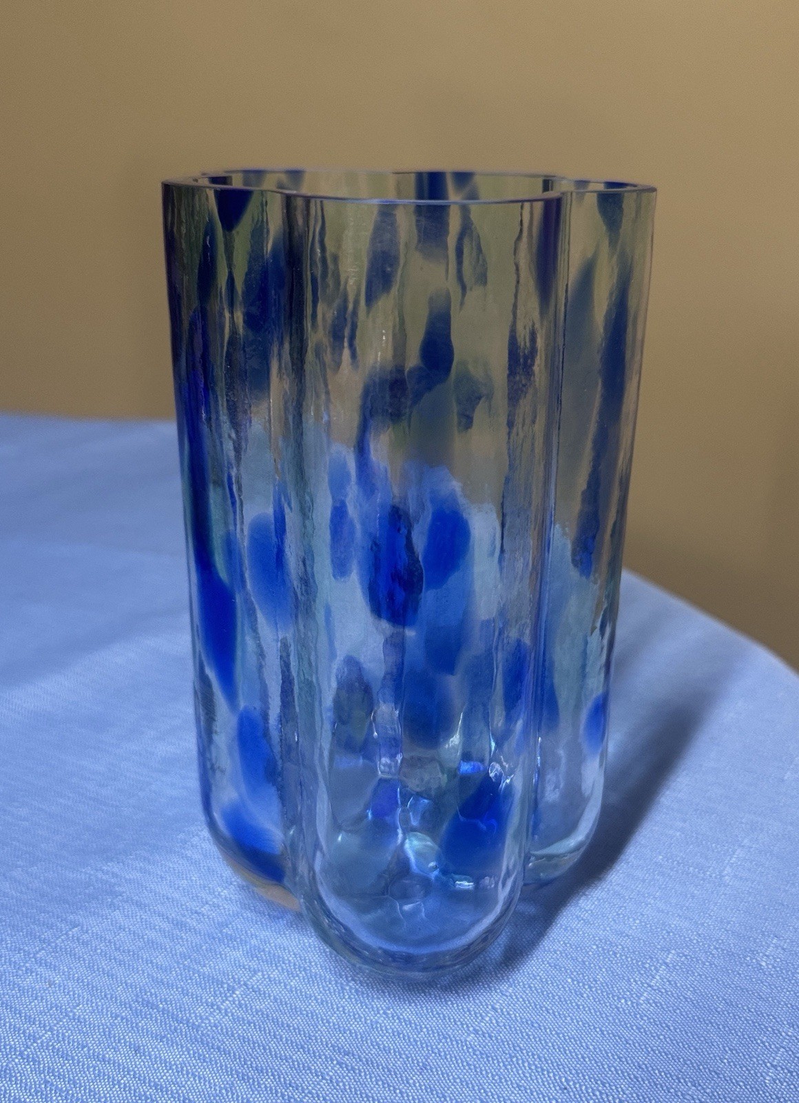 SEA of Sweden Rune Strand Handblown Blue and Green Speckled Glass Vase 6.25”