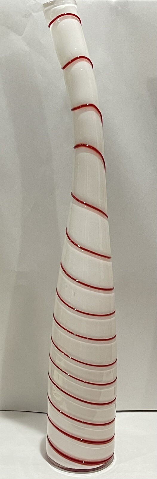RARE Murano Glass TALL Peppermint Candy Cane Red White Stripe Curved Vase MCM?