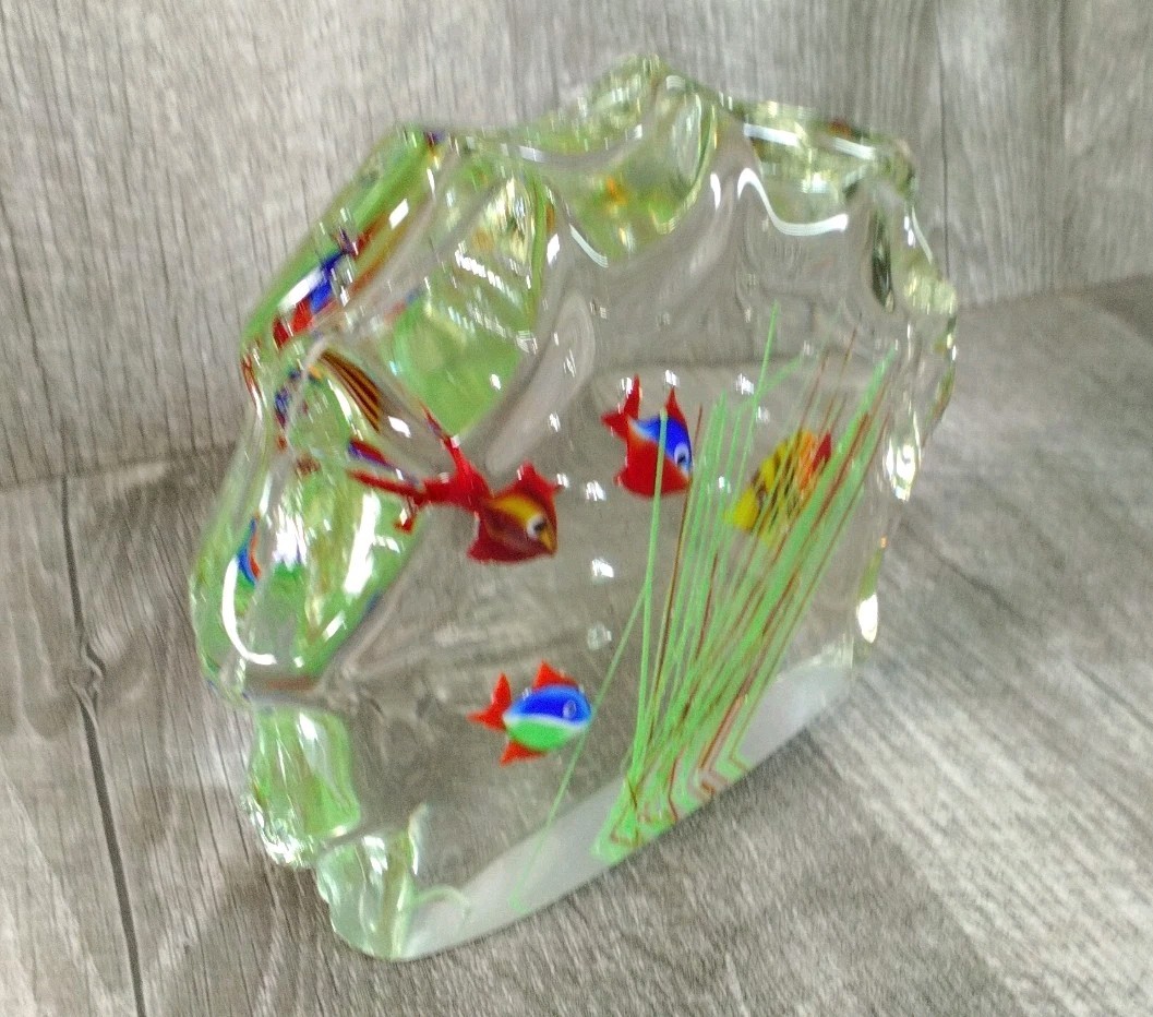 Vintage Art Glass Murano Style Fish Aquarium Glass Sculpture 4″ X 5″ Beautiful
