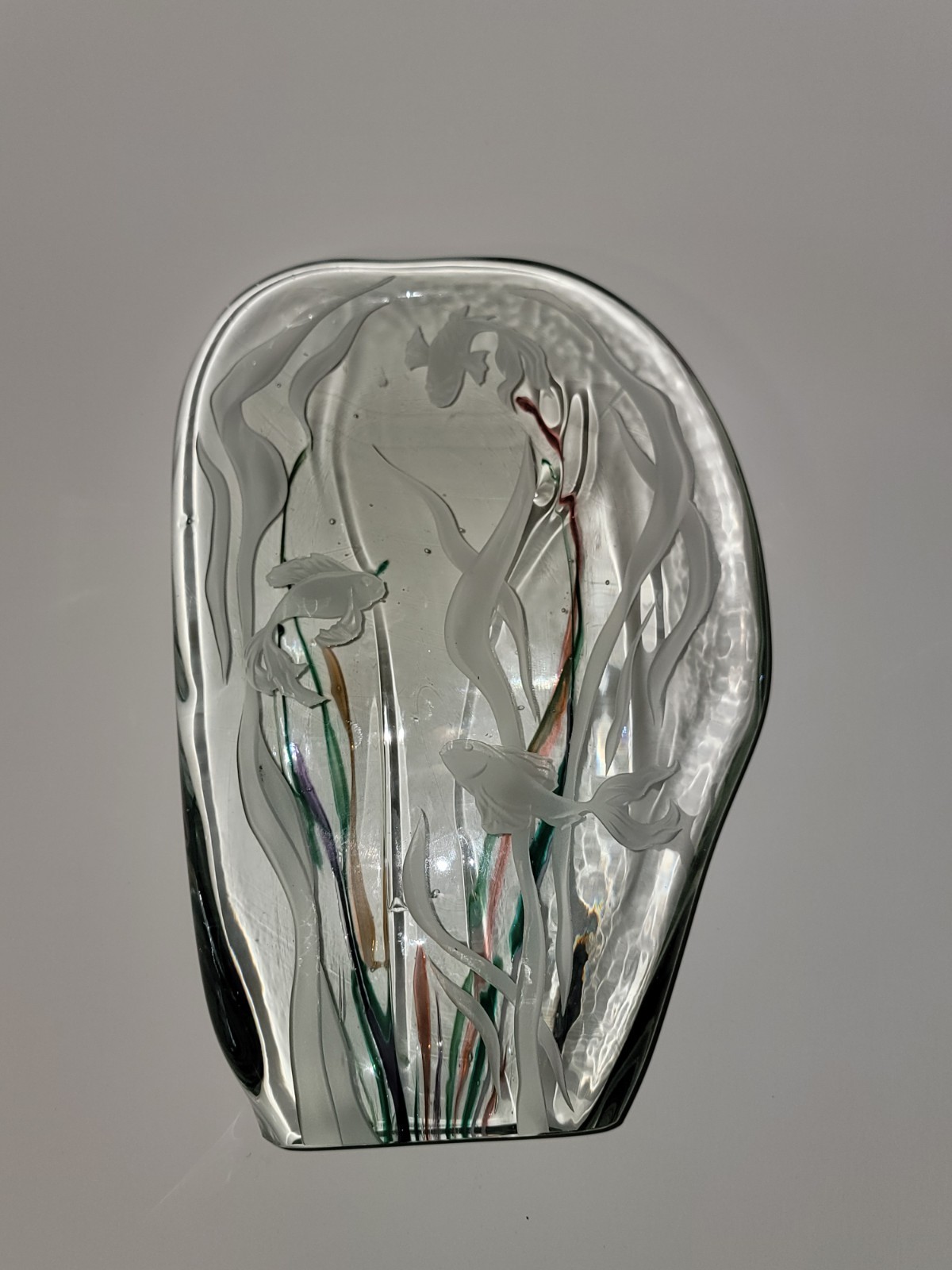 Murano style koi fish Glass Aquarium Block Sculpture Signed R. Hamon , READ D