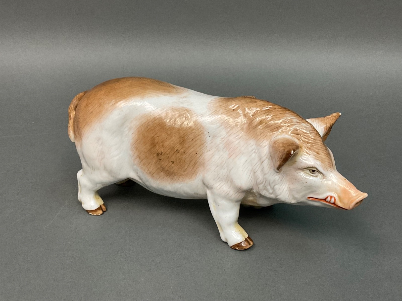 Antique German 19th Century Meissen ~Ernst Bohne Porcelain Pig ~ Wild Boar 8″