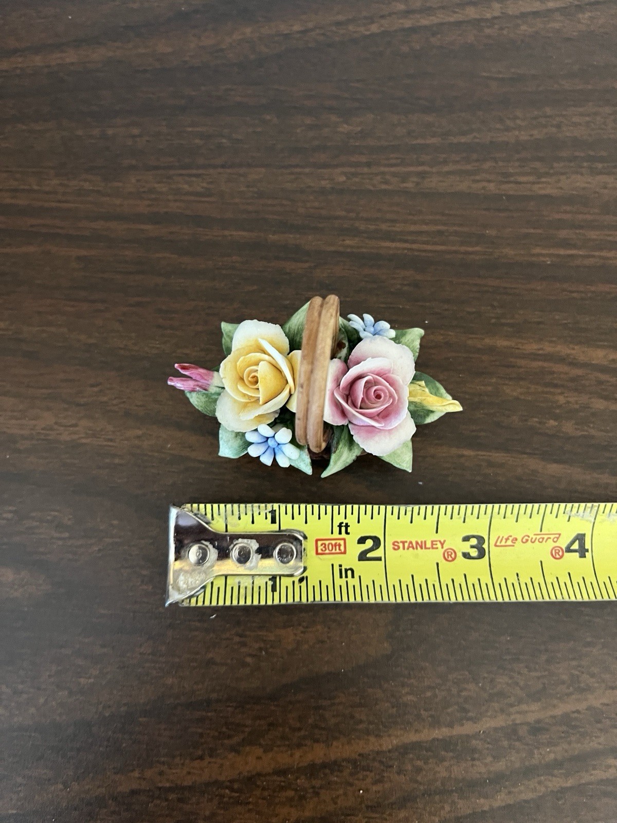 Vintage Miniature Capodimonte Flower Basket Sculpture Italy Roses Beautiful