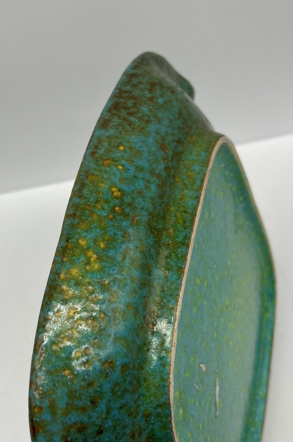 Large VTG Ceramic Italy Teal Blue Green Candy Dish Ash Tray Lava Glaze 9.75” MCM