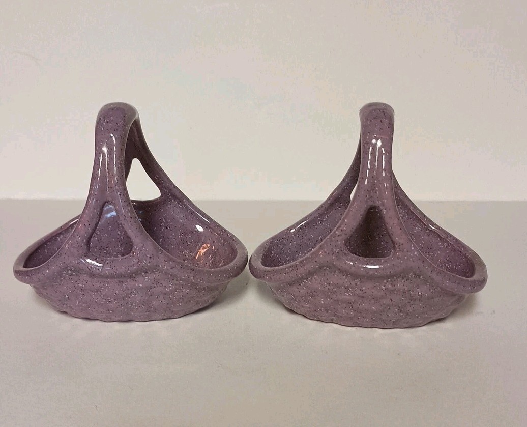 Two Lavender Ceramic Clay Baskets