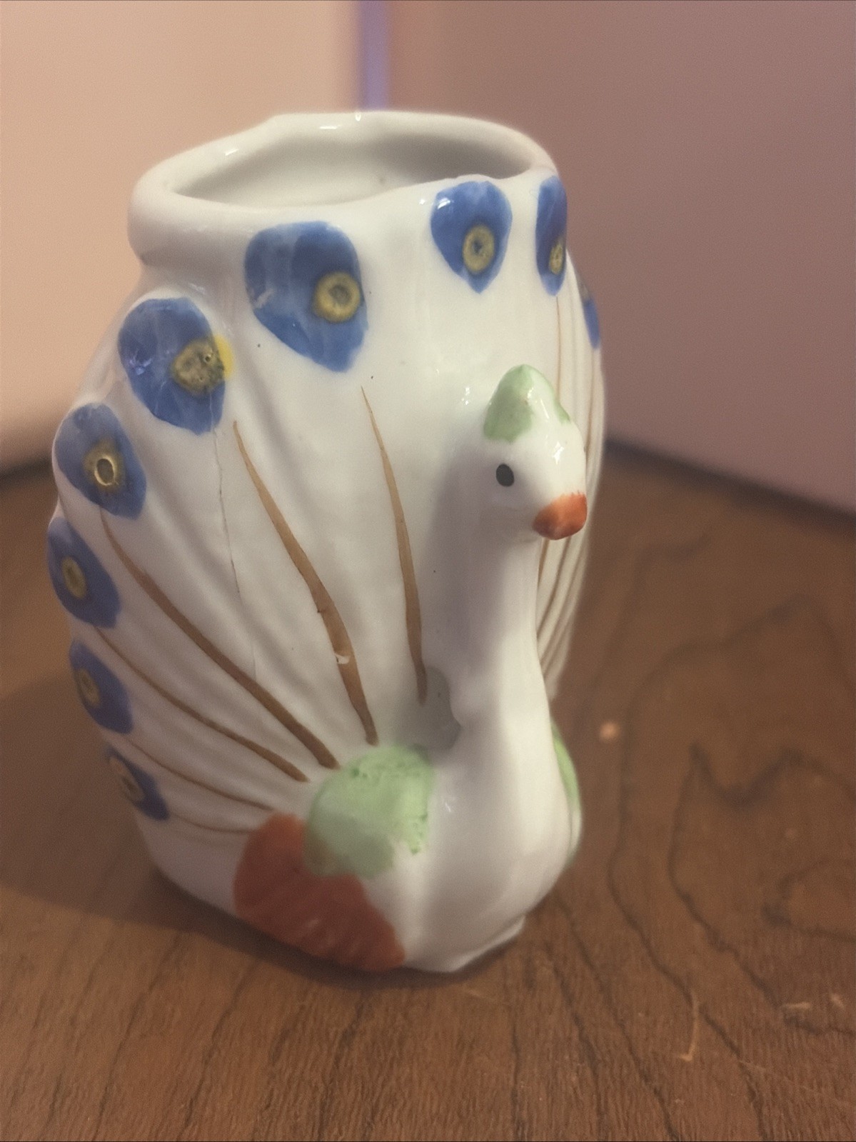 Vintage Peacock Mini Vase, Unique, 2.5” H