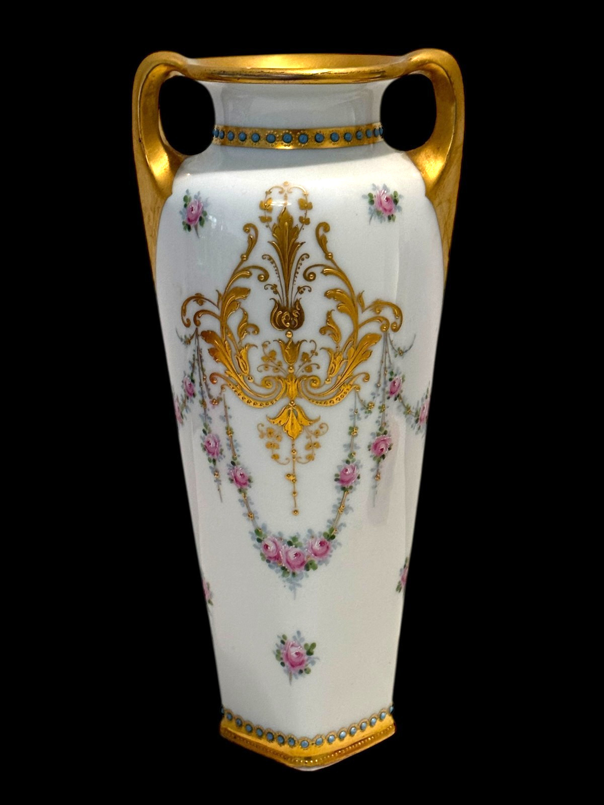 Antique Royal Vienna Hand Painted Wagner Jeweled Porcelain Daphne Portrait Vase