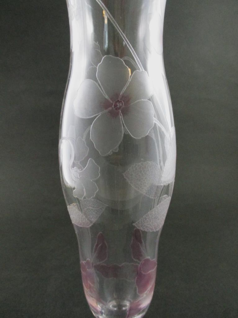 DORFLINGER – KALANA acid etched VIOLETS – 11.75″ tall VASE – Art Nouveau c.1910