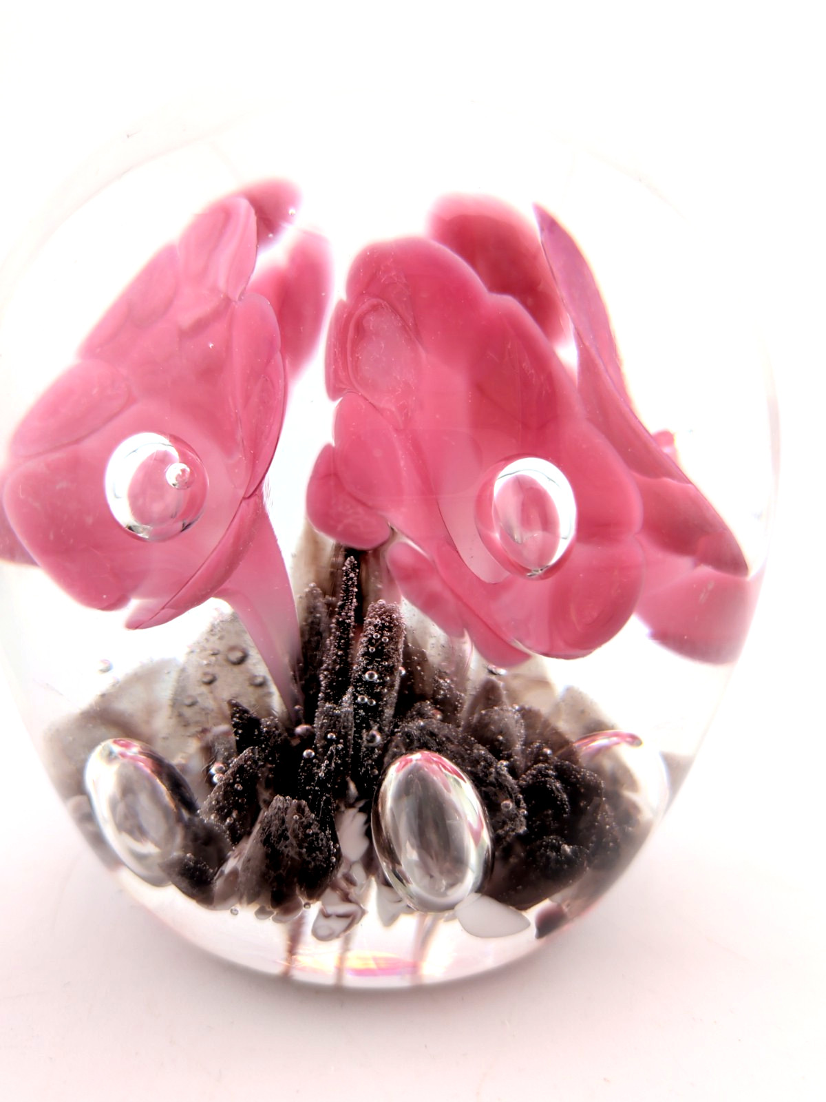 VTG 83 Maude&Bob St Clair Art Glass Paperweight Pink Trumpet Flower LIGHTED BASE
