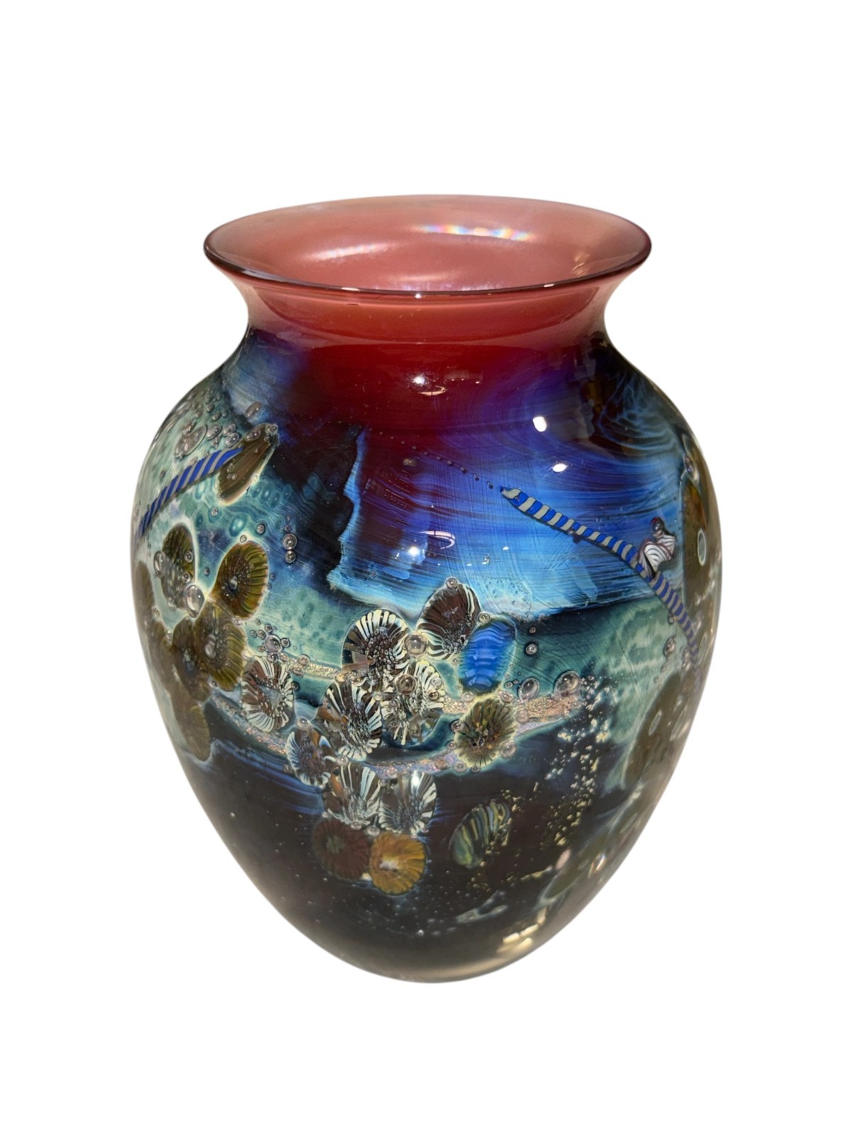 Josh Simpson Studio Art Glass Inhabited Planet Vase – Signed 9-11-8